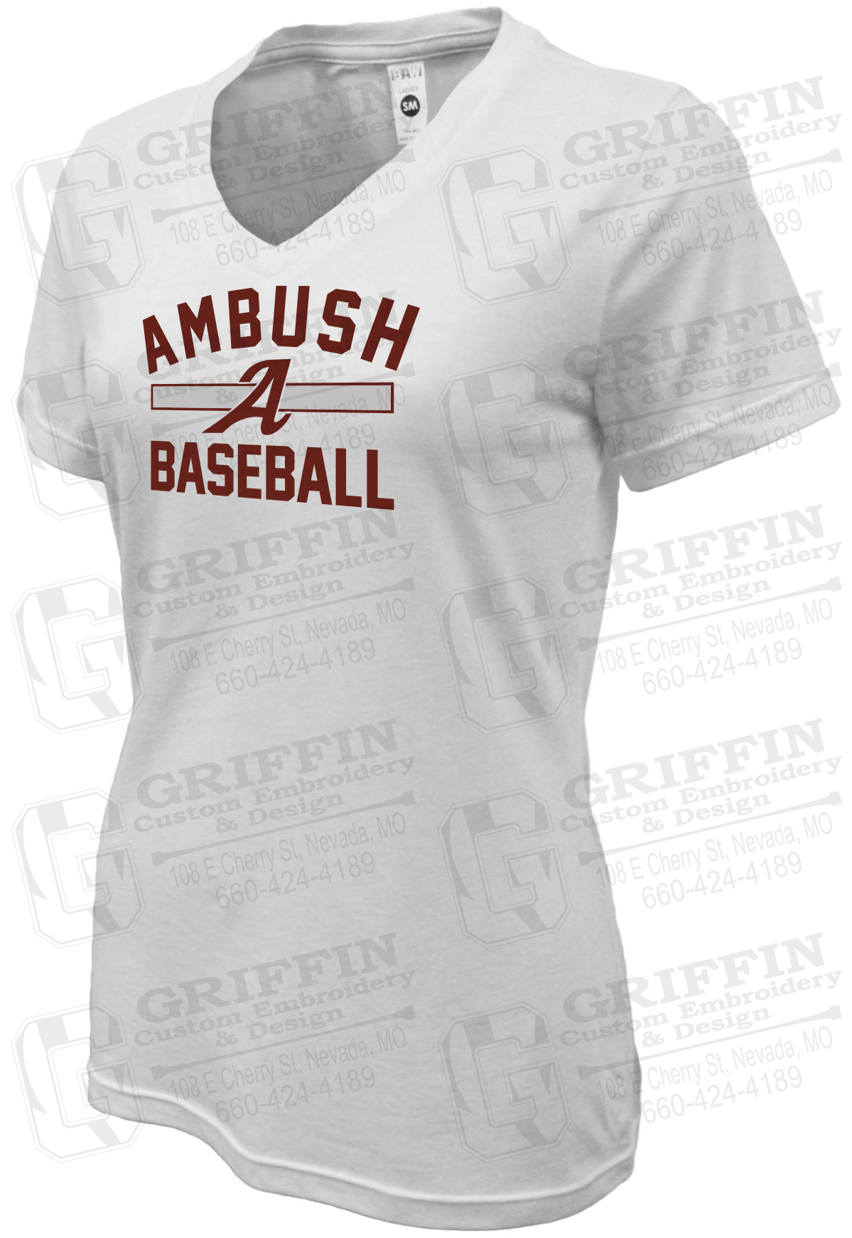 Womens V-Neck Soft-Tek T-Shirt - Ambush Baseball 25-A