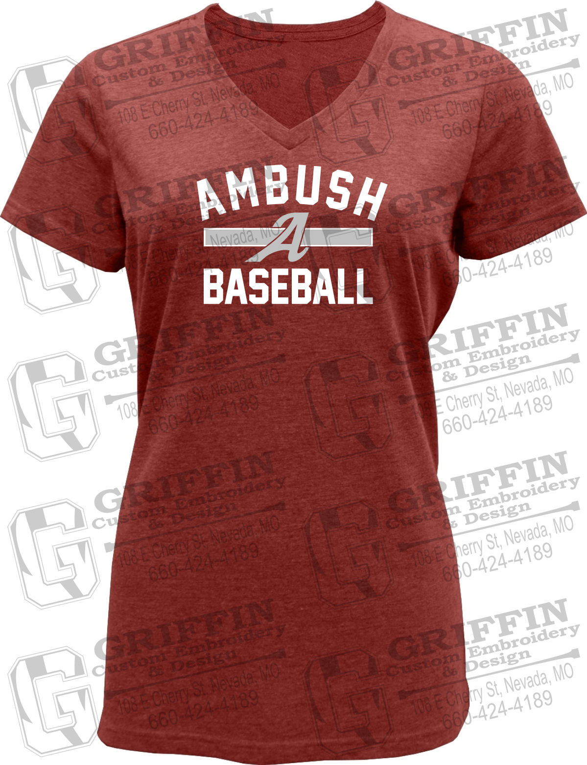 Womens V-Neck Soft-Tek T-Shirt - Ambush Baseball 25-A