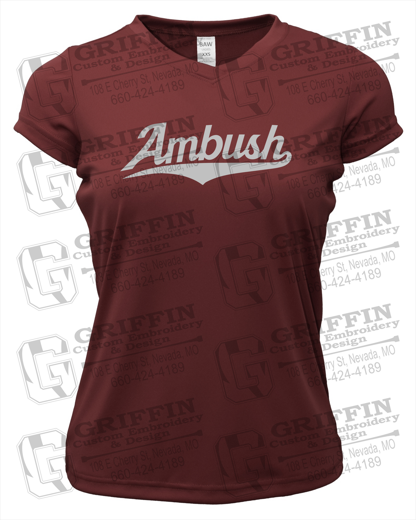 Womens Short Sleeve V-Neck Dry-Fit T-Shirt - Ambush Baseball