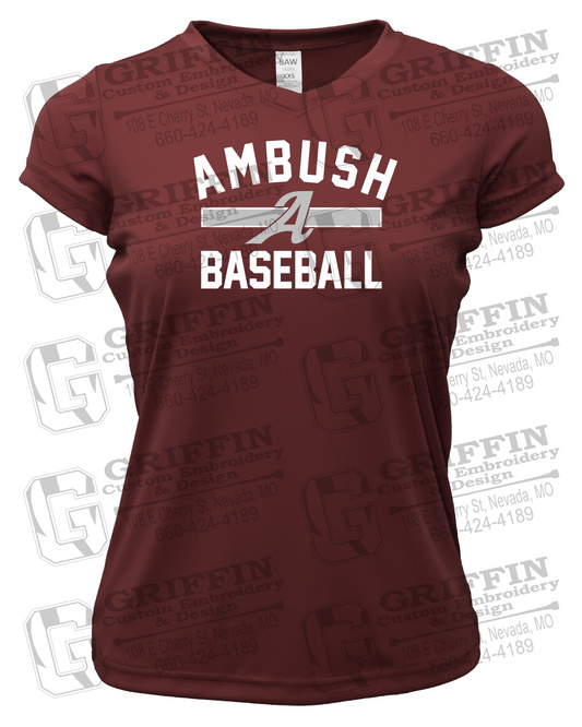 Womens Short Sleeve V-Neck Dry-Fit T-Shirt - Ambush Baseball 25-A