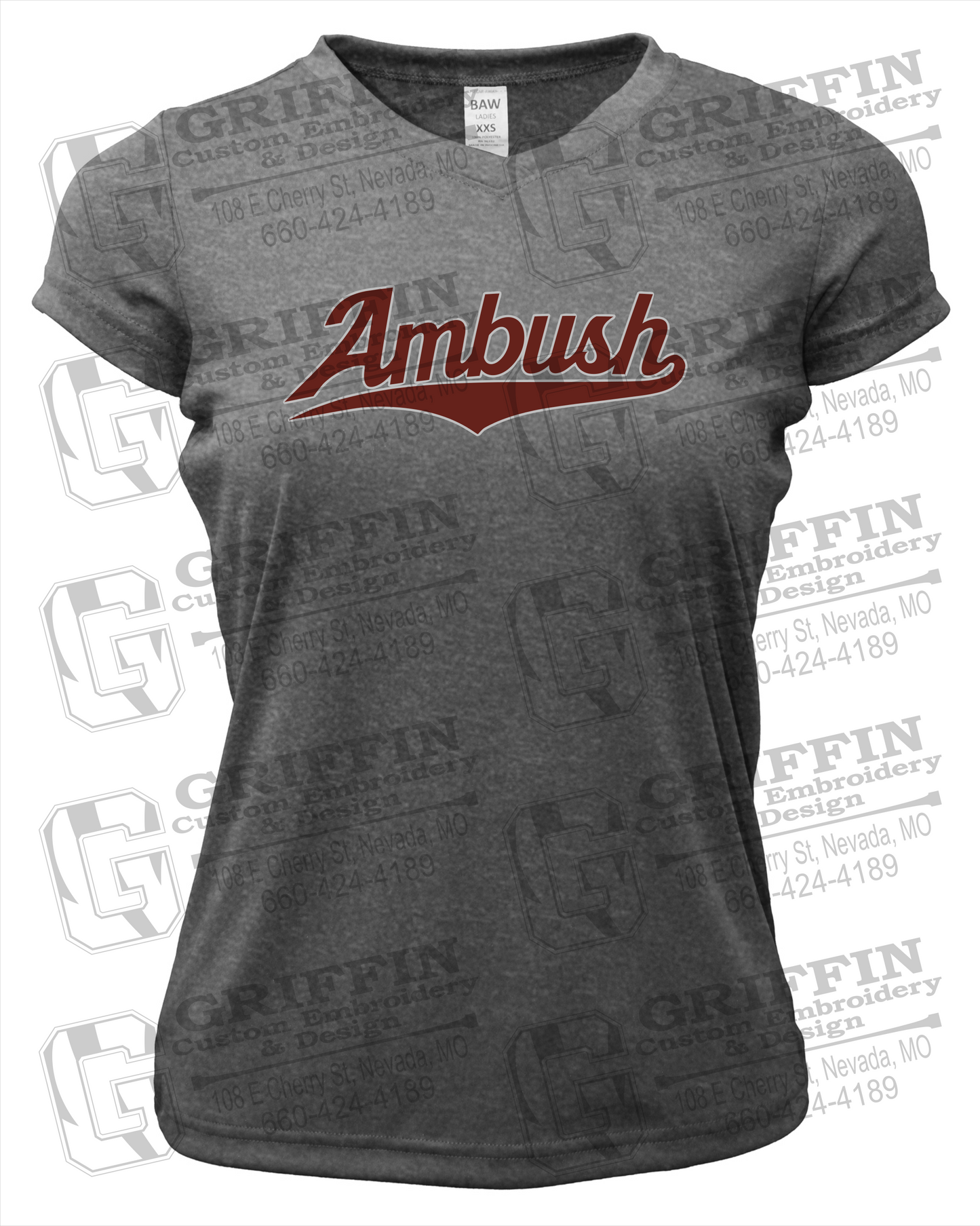 Womens Short Sleeve V-Neck Dry-Fit T-Shirt - Ambush Baseball