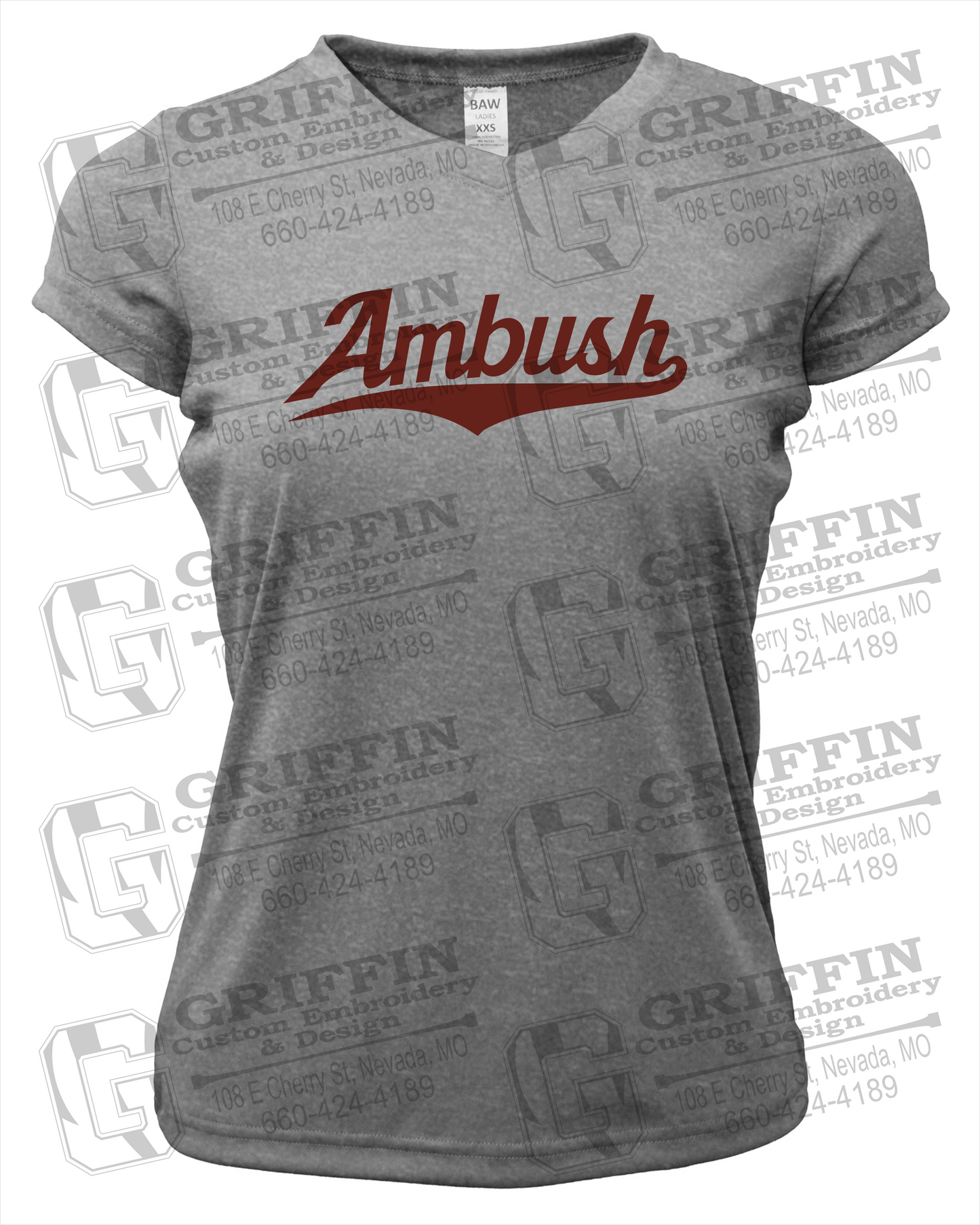 Womens Short Sleeve V-Neck Dry-Fit T-Shirt - Ambush Baseball