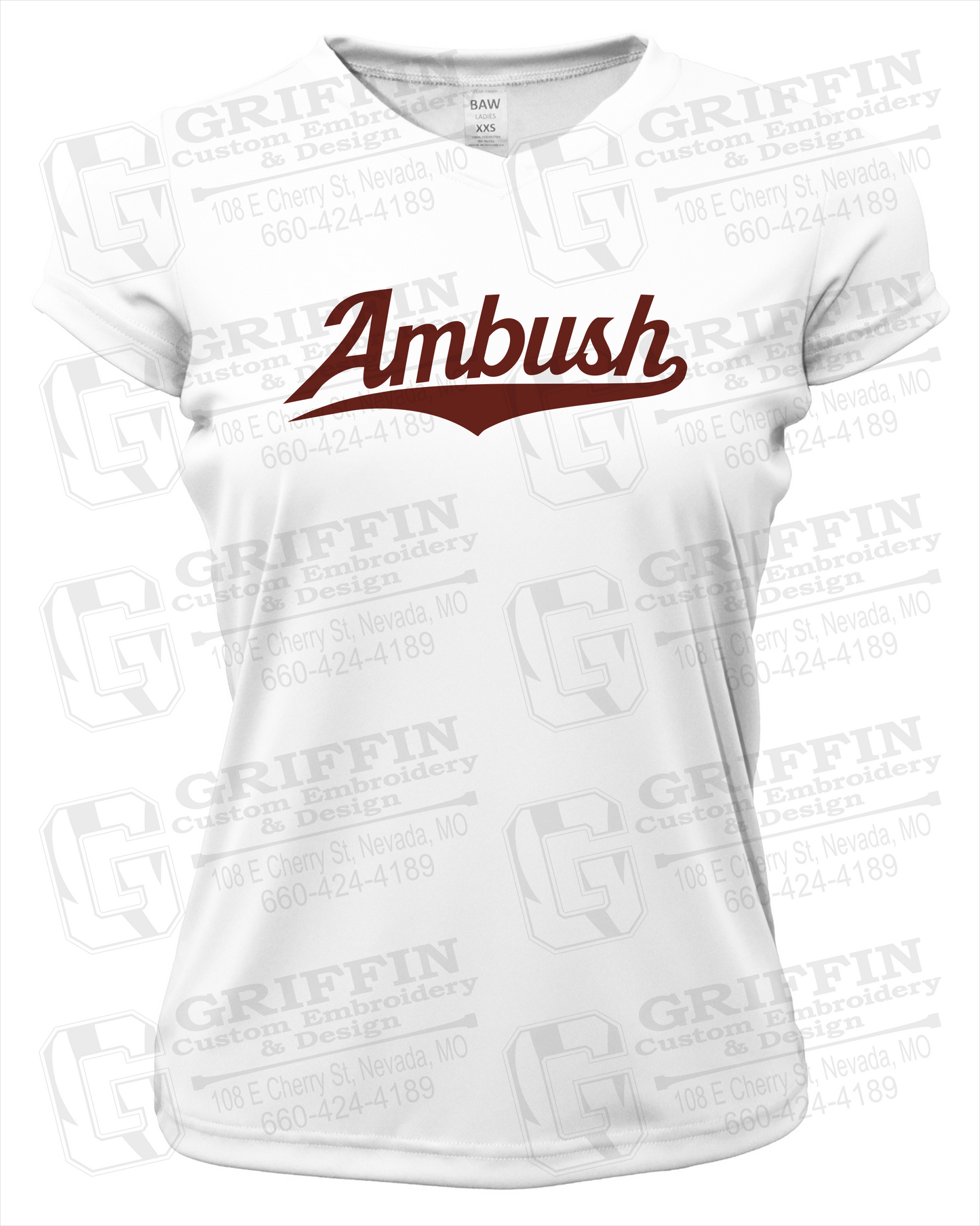 Womens Short Sleeve V-Neck Dry-Fit T-Shirt - Ambush Baseball
