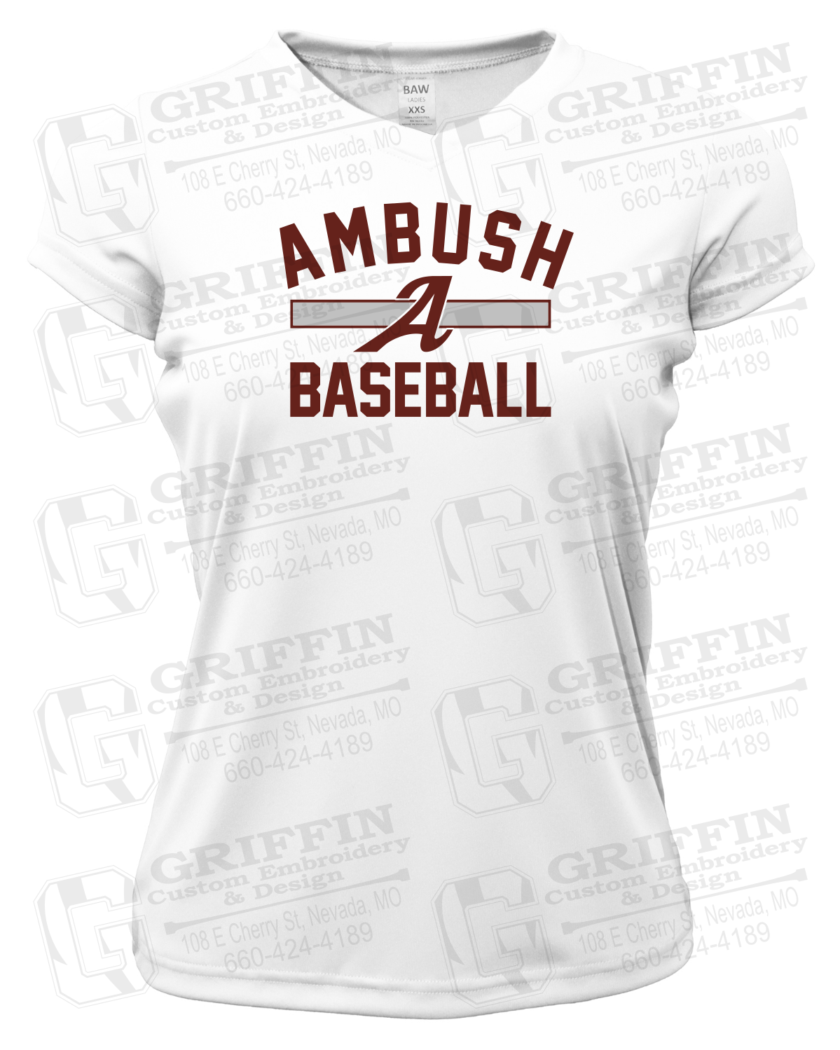 Womens Short Sleeve V-Neck Dry-Fit T-Shirt - Ambush Baseball 25-A
