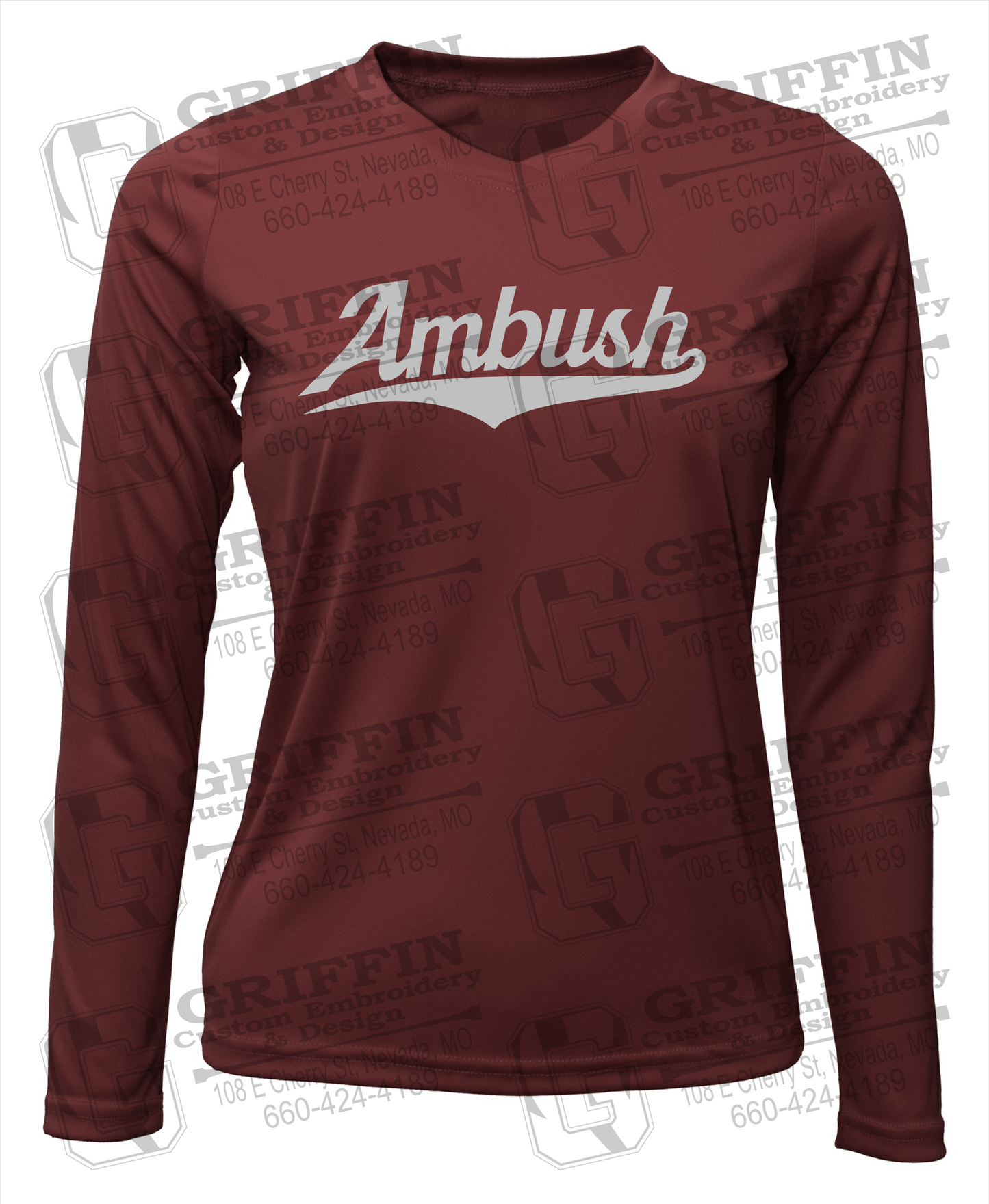 Womens Long Sleeve V-Neck Dry-Fit T-Shirt - Ambush Baseball