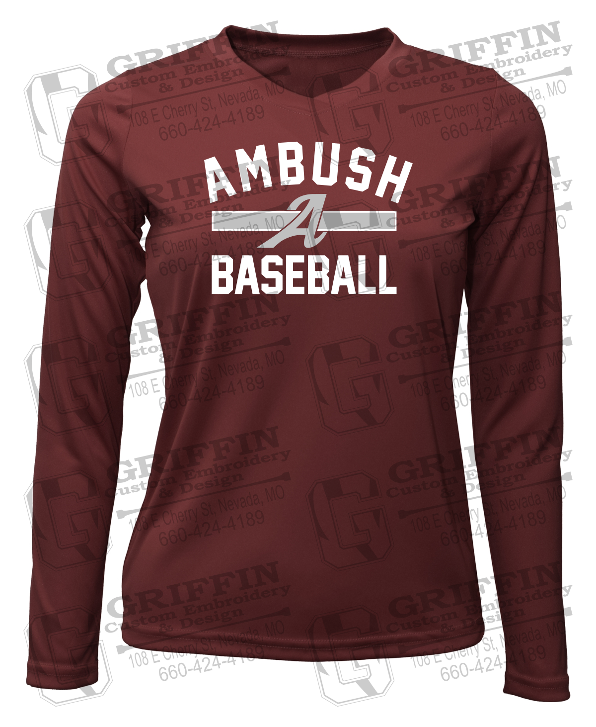 Womens Long Sleeve V-Neck Dry-Fit T-Shirt - Ambush Baseball 25-A