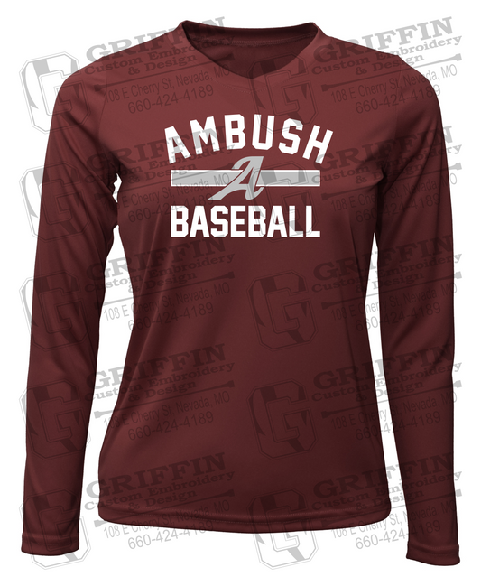 Womens Long Sleeve V-Neck Dry-Fit T-Shirt - Ambush Baseball 25-A