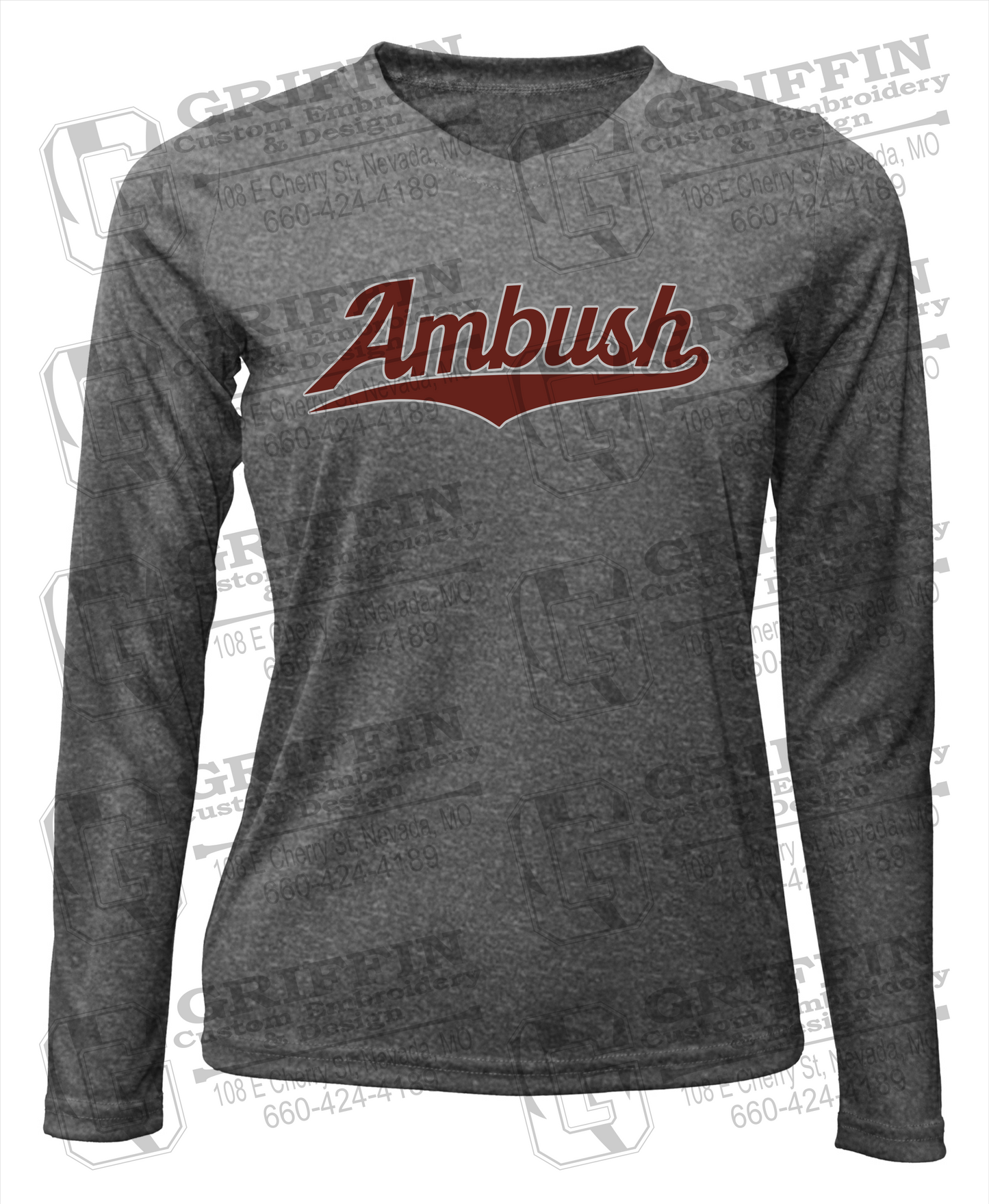 Womens Long Sleeve V-Neck Dry-Fit T-Shirt - Ambush Baseball