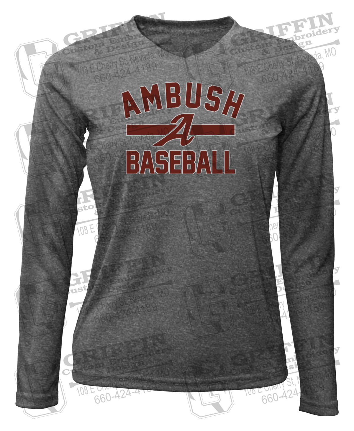 Womens Long Sleeve V-Neck Dry-Fit T-Shirt - Ambush Baseball 25-A