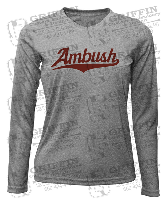 Womens Long Sleeve V-Neck Dry-Fit T-Shirt - Ambush Baseball