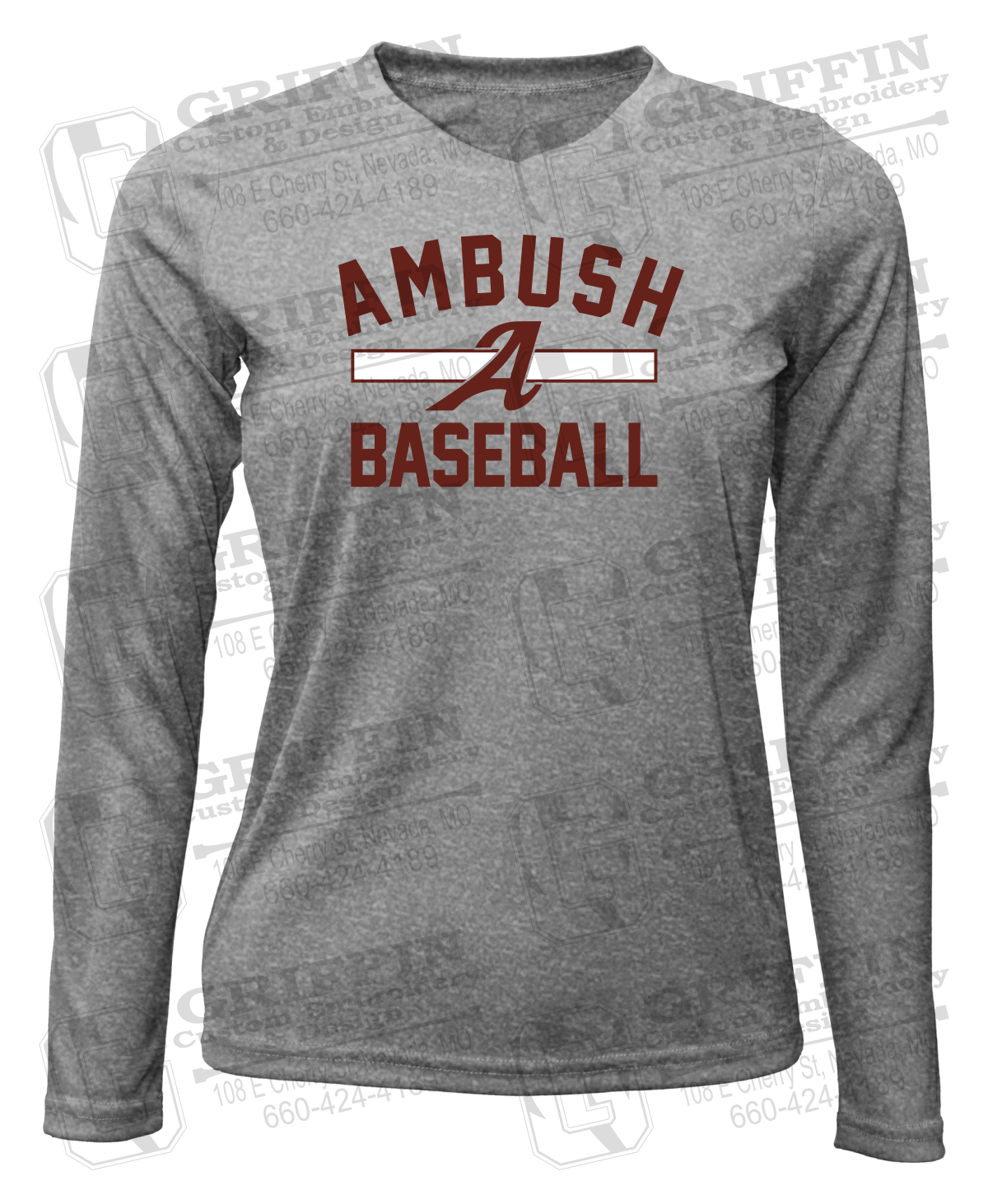 Womens Long Sleeve V-Neck Dry-Fit T-Shirt - Ambush Baseball 25-A