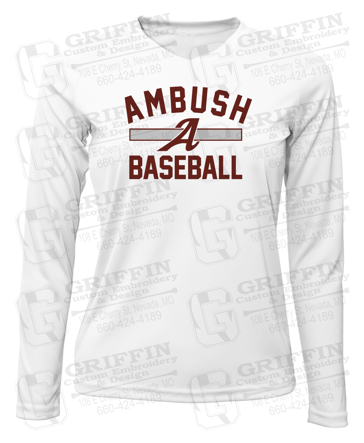 Womens Long Sleeve V-Neck Dry-Fit T-Shirt - Ambush Baseball 25-A