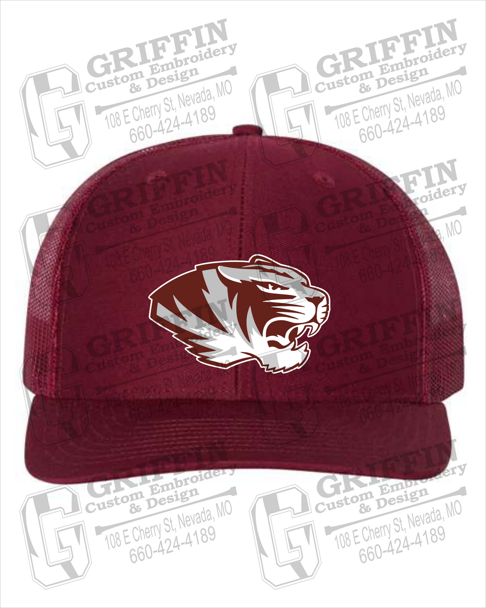 Snapback Trucker Cap - Tiger Head Logo Khaki / Burgundy / Adjustable - One Size Fits Most