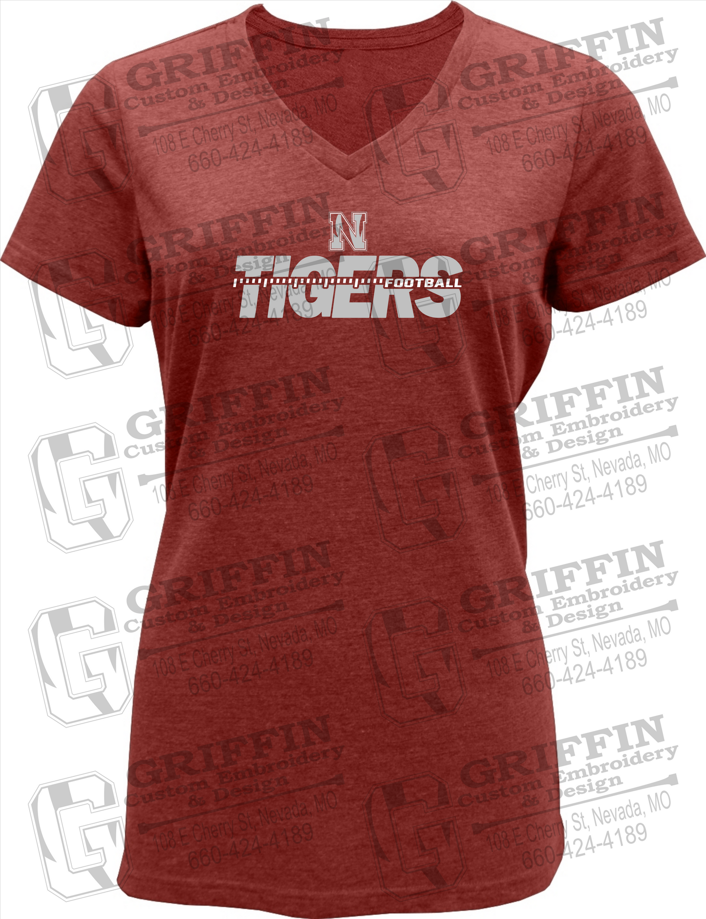 Womens Soft-Tek V-Neck T-Shirt - Football - Nevada Tigers 21-D