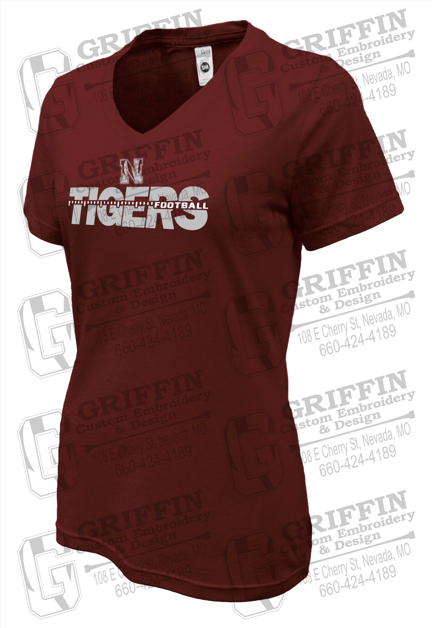 Womens Soft-Tek V-Neck T-Shirt - Football - Nevada Tigers 21-D