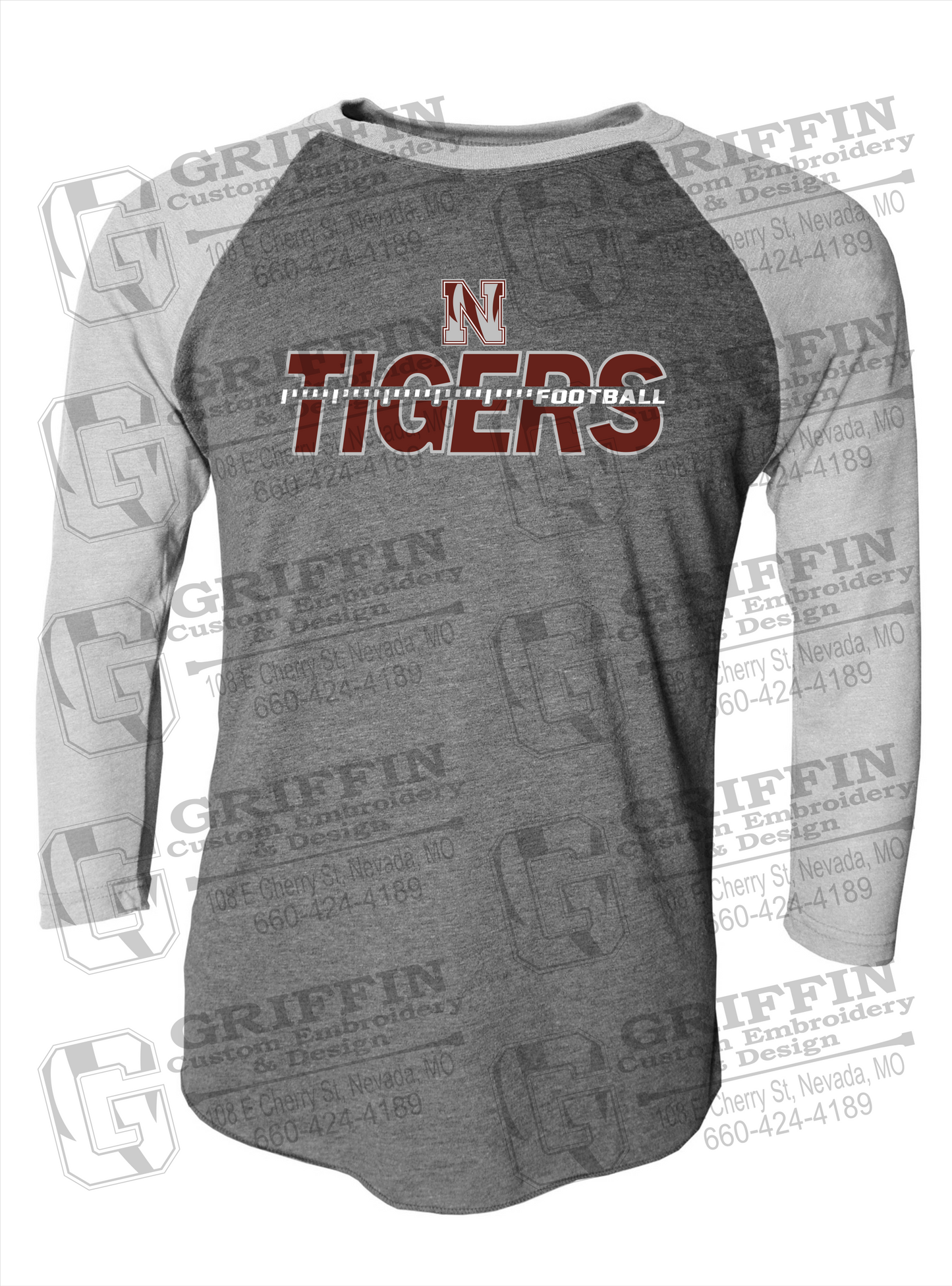 Tri-Blend Raglan Sleeve T-Shirt - Football - Nevada Tigers 21-D