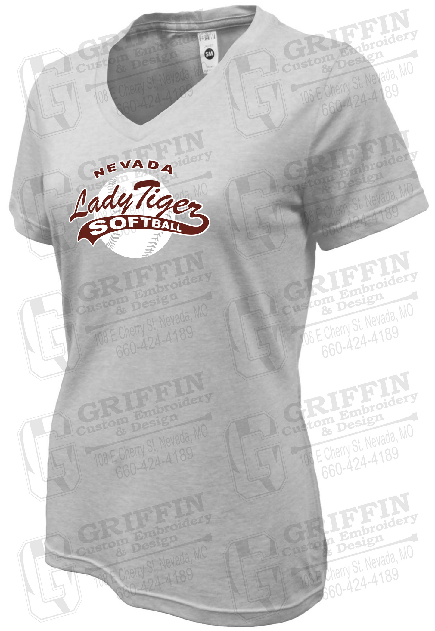 Womens Soft-Tek V-Neck T-Shirt - Softball - Nevada Tigers 21-X