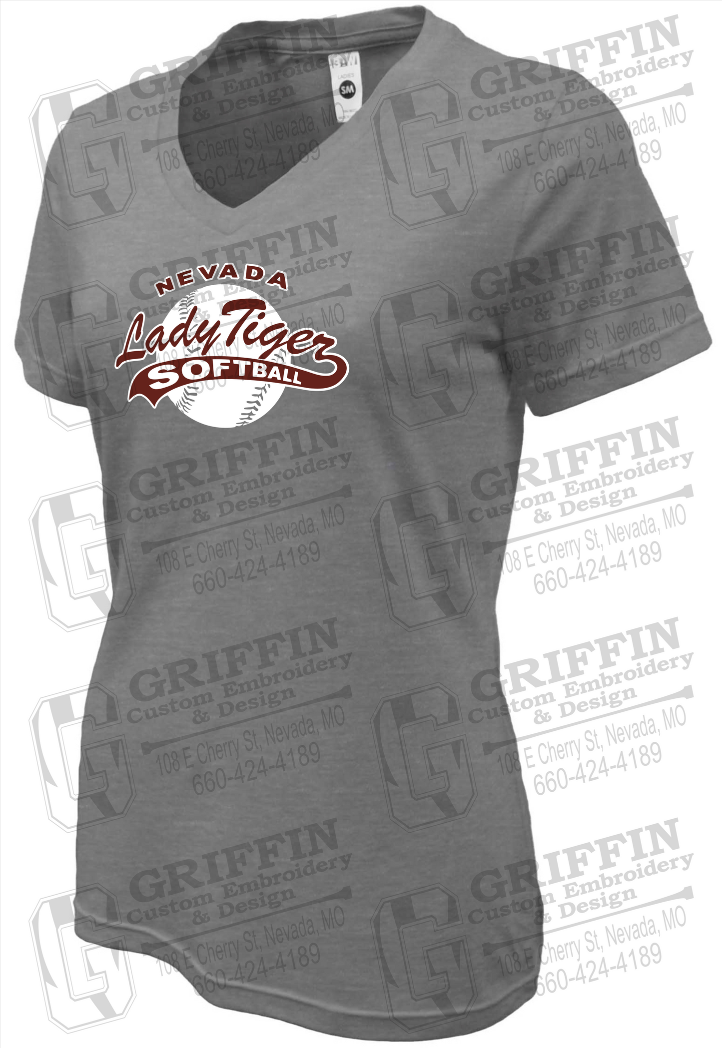 Womens Soft-Tek V-Neck T-Shirt - Softball - Nevada Tigers 21-X