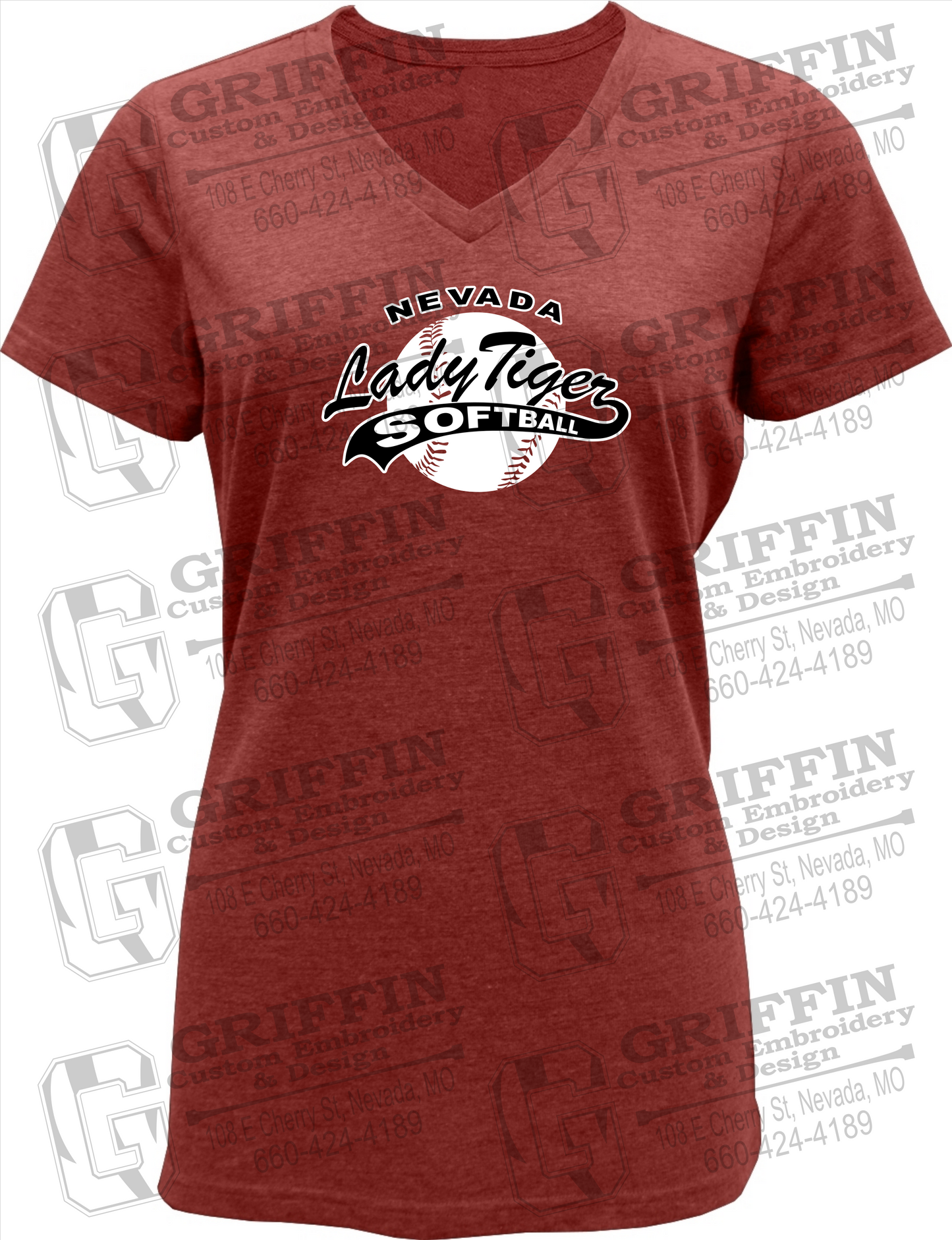 Womens Soft-Tek V-Neck T-Shirt - Softball - Nevada Tigers 21-X