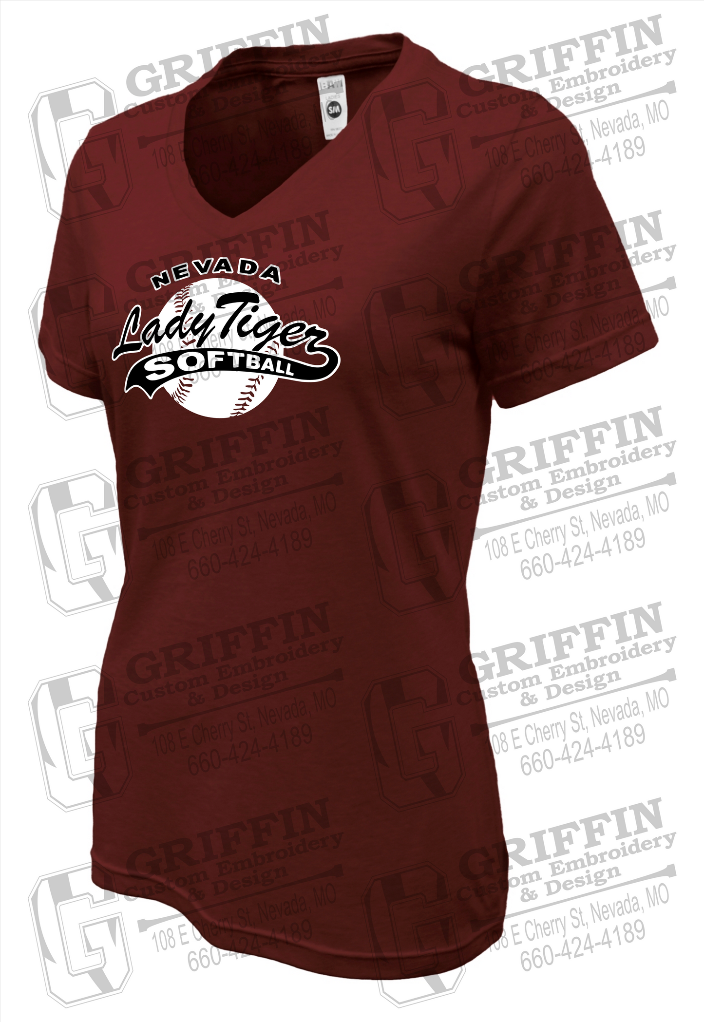 Womens Soft-Tek V-Neck T-Shirt - Softball - Nevada Tigers 21-X