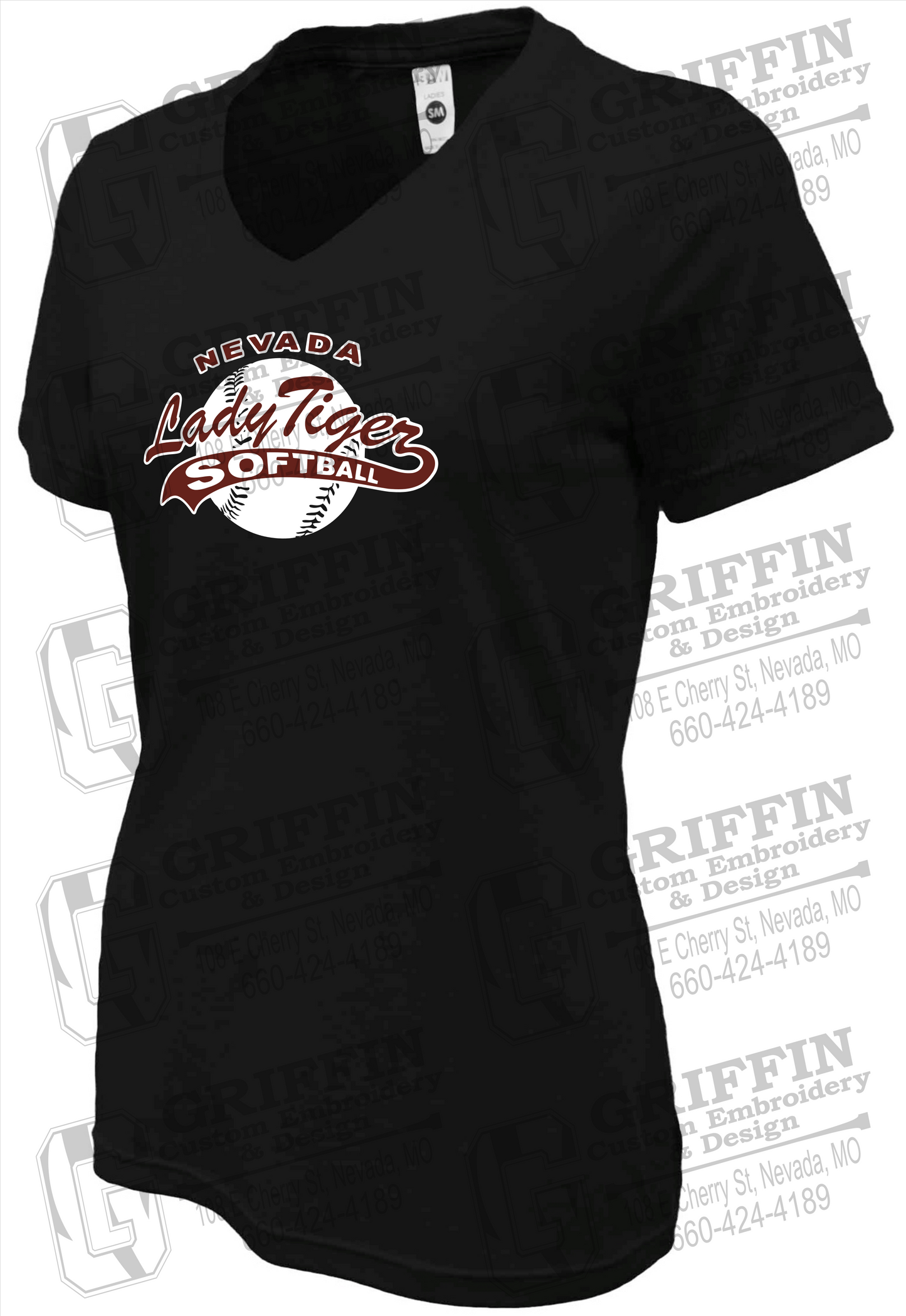 Womens Soft-Tek V-Neck T-Shirt - Softball - Nevada Tigers 21-X