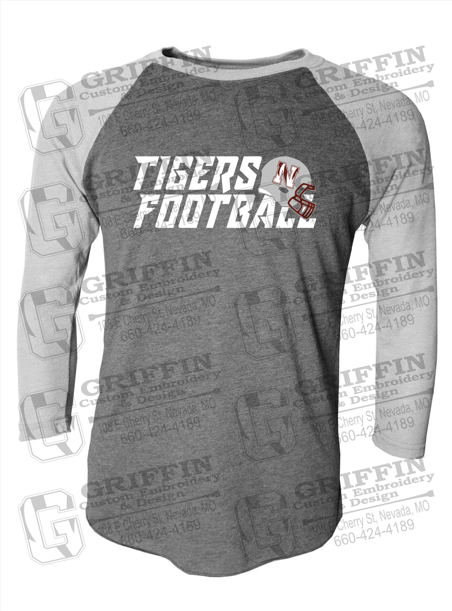 Tri-Blend Raglan Sleeve T-Shirt - Football - Nevada Tigers 22-O