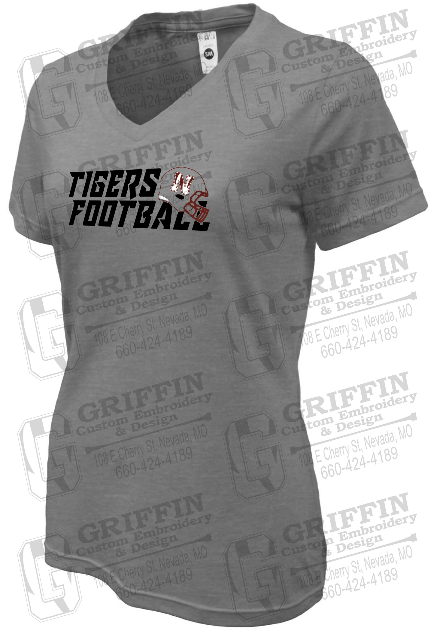 Womens Soft-Tek V-Neck T-Shirt - Football - Nevada Tigers 22-O