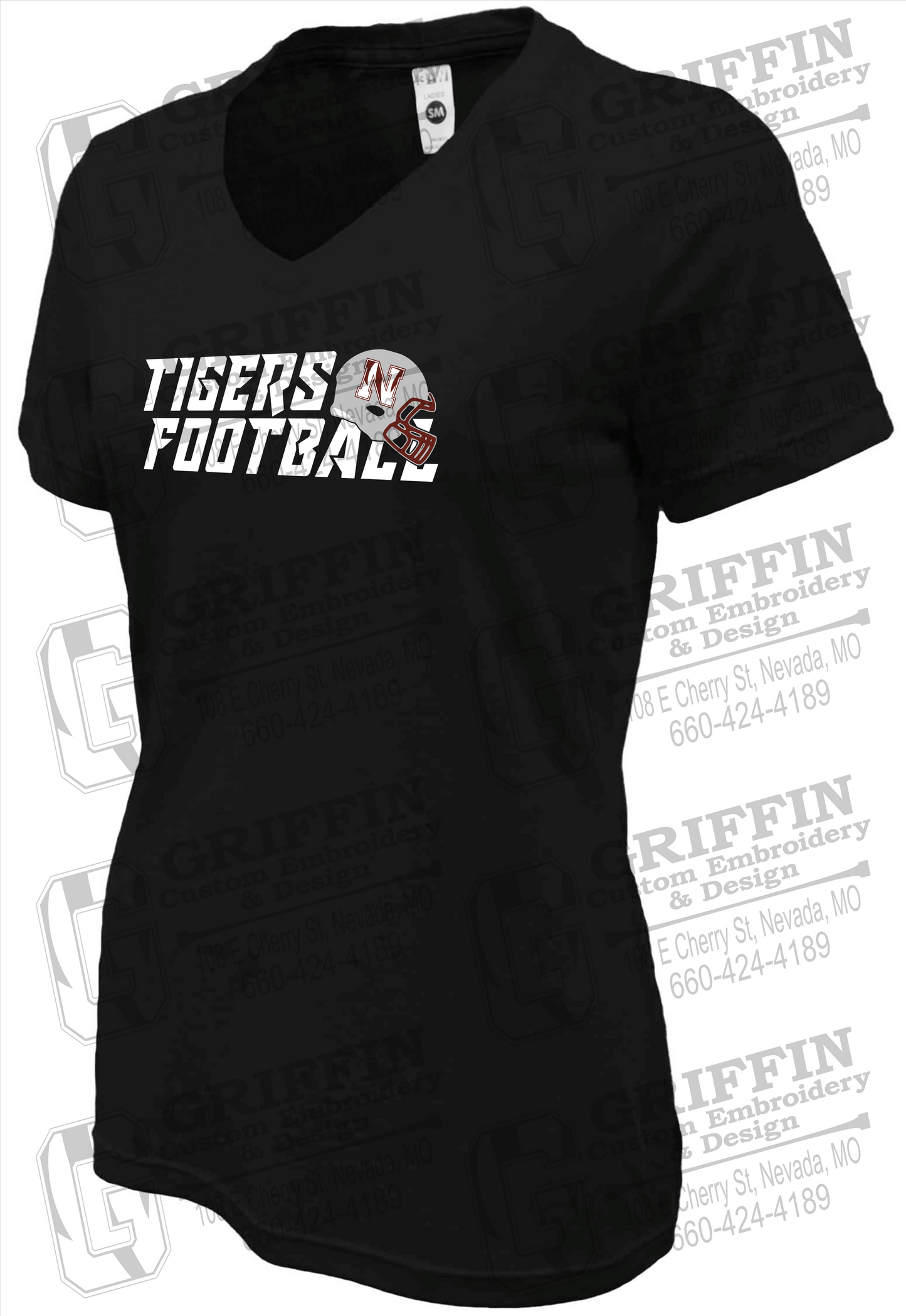 Womens Soft-Tek V-Neck T-Shirt - Football - Nevada Tigers 22-O