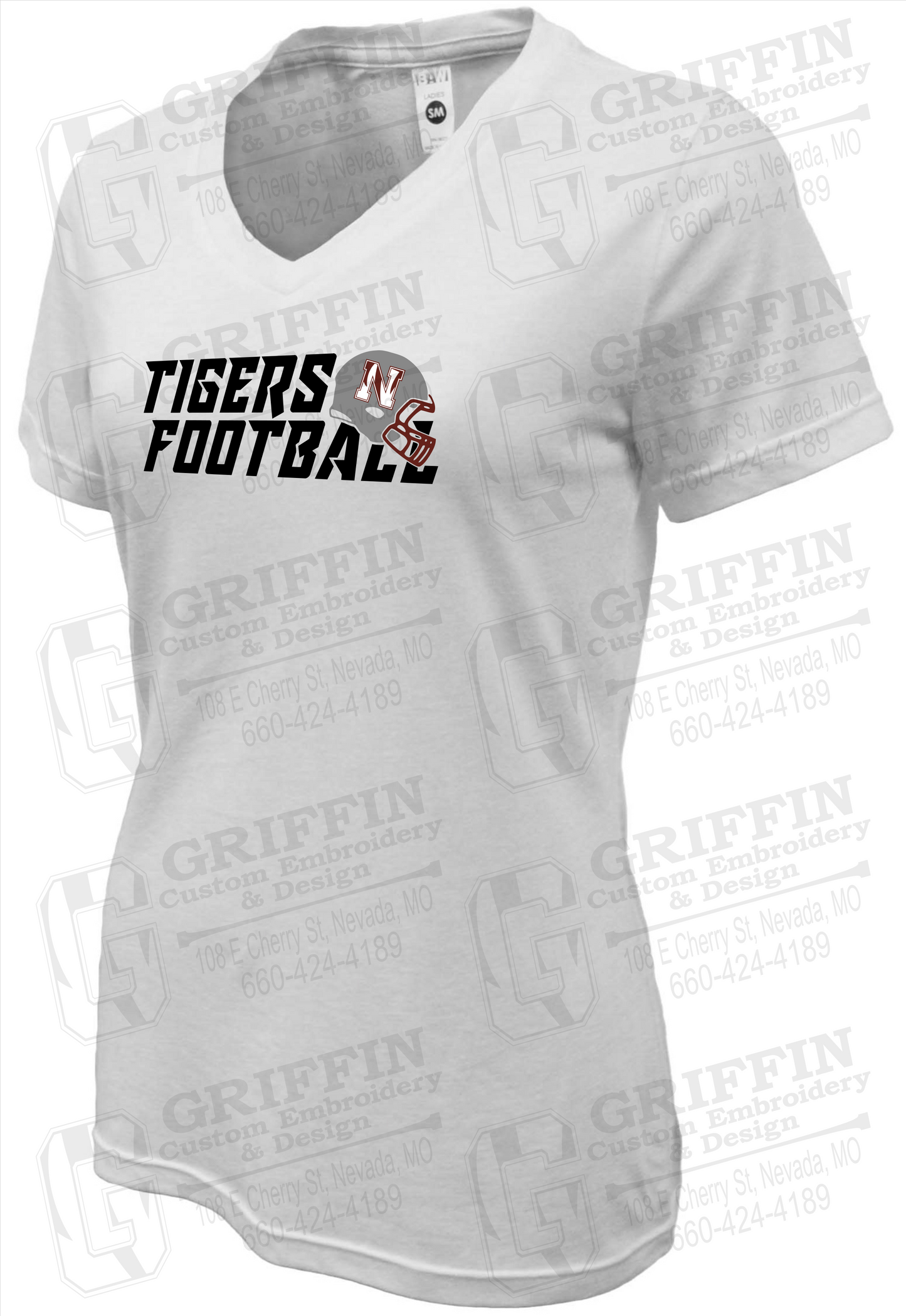 Womens Soft-Tek V-Neck T-Shirt - Football - Nevada Tigers 22-O