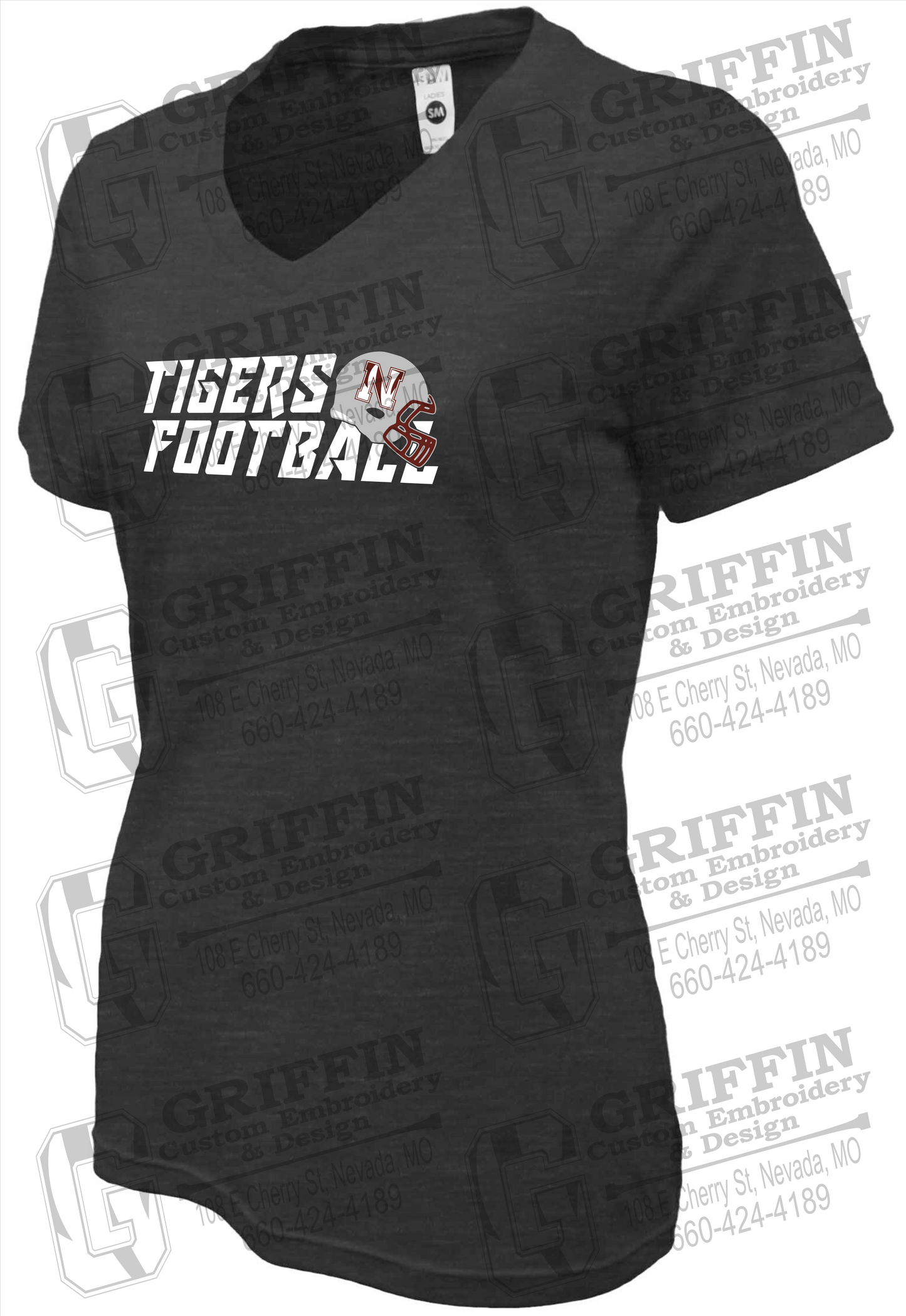 Womens Soft-Tek V-Neck T-Shirt - Football - Nevada Tigers 22-O