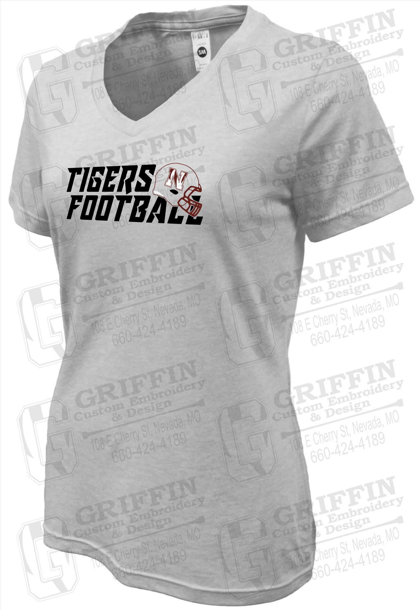 Womens Soft-Tek V-Neck T-Shirt - Football - Nevada Tigers 22-O