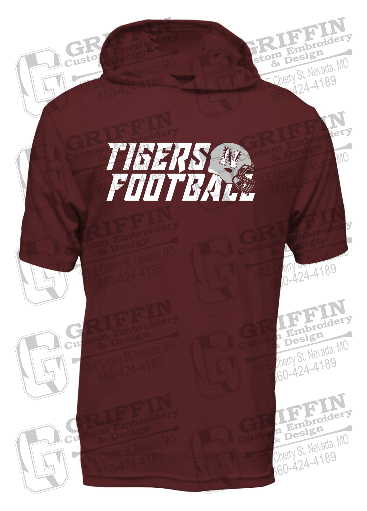 Dry-Fit Short Sleeve T-Shirt Hoodie - Football - Nevada Tigers 22-O