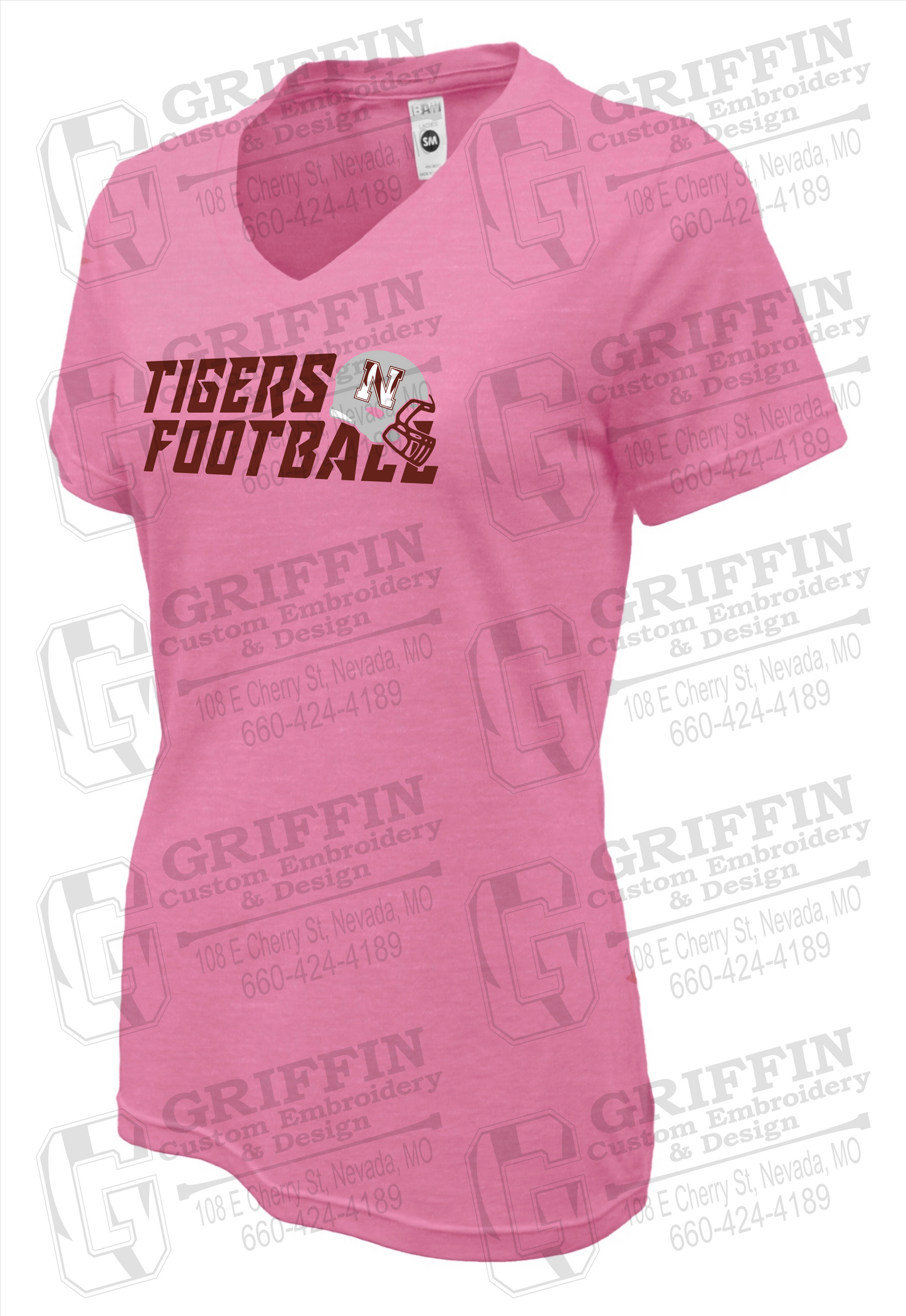 Womens Soft-Tek V-Neck T-Shirt - Football - Nevada Tigers 22-O