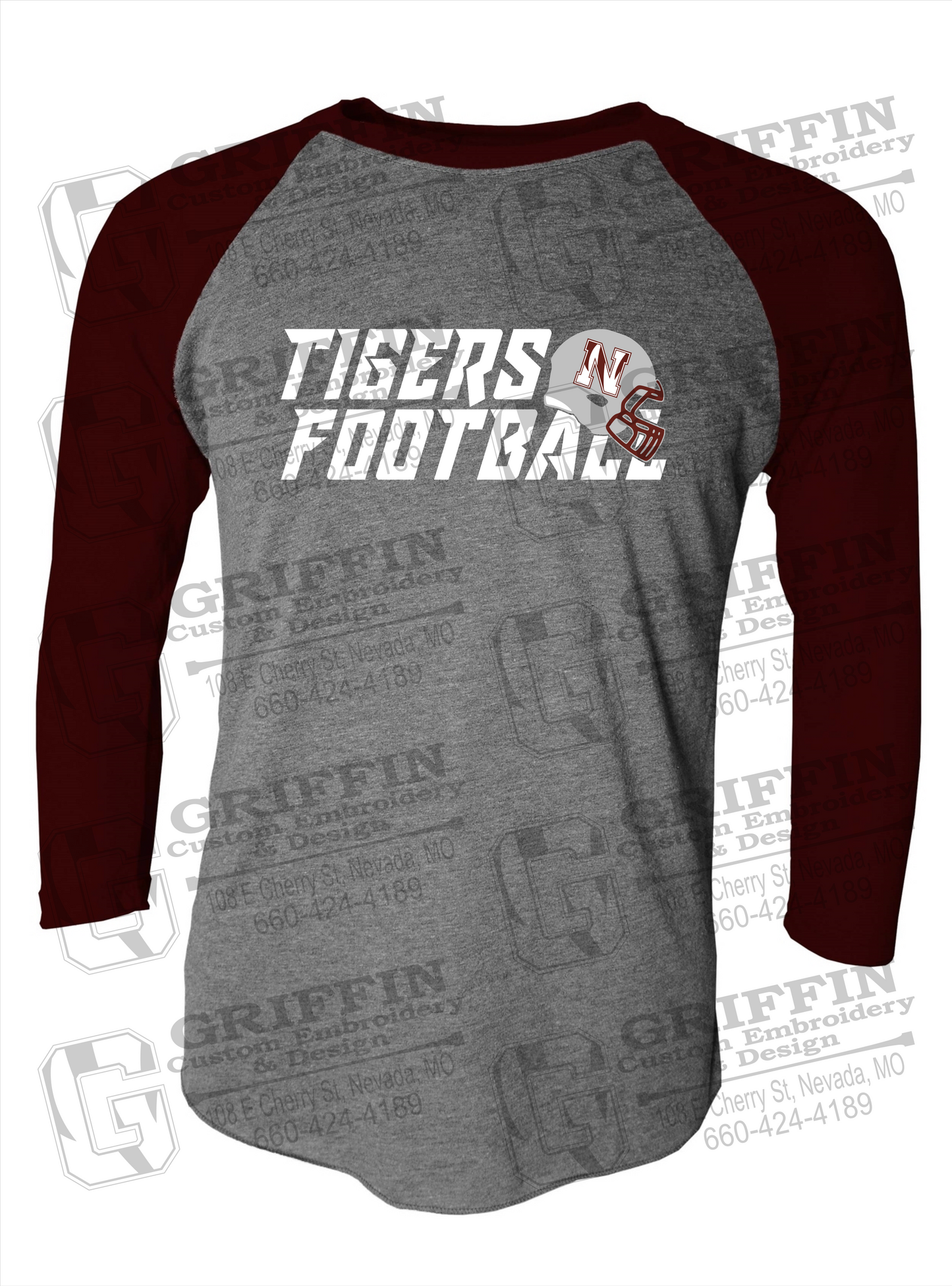 Tri-Blend Raglan Sleeve T-Shirt - Football - Nevada Tigers 22-O