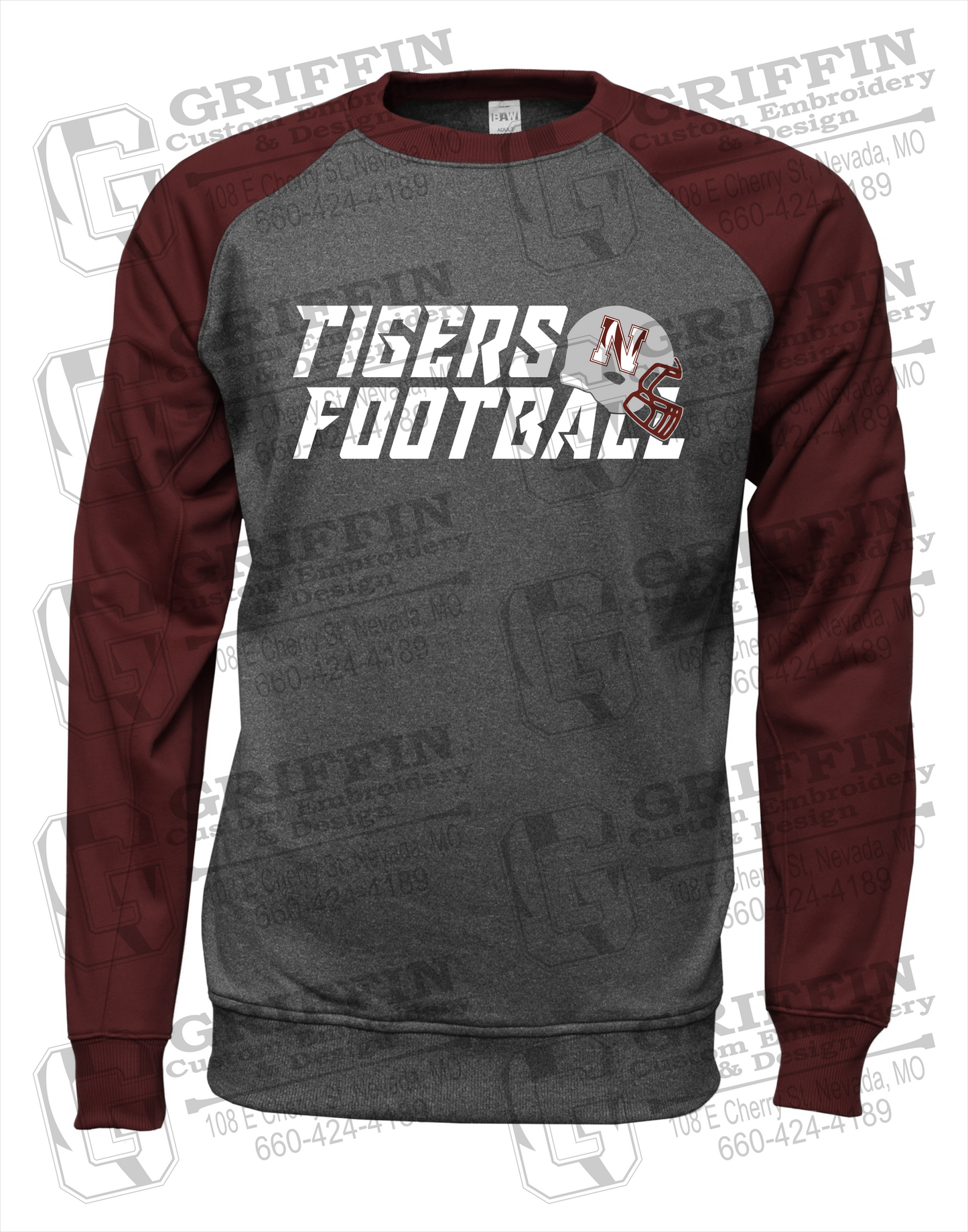 Nevada Tigers 22-O Youth Raglan Sweatshirt - Football