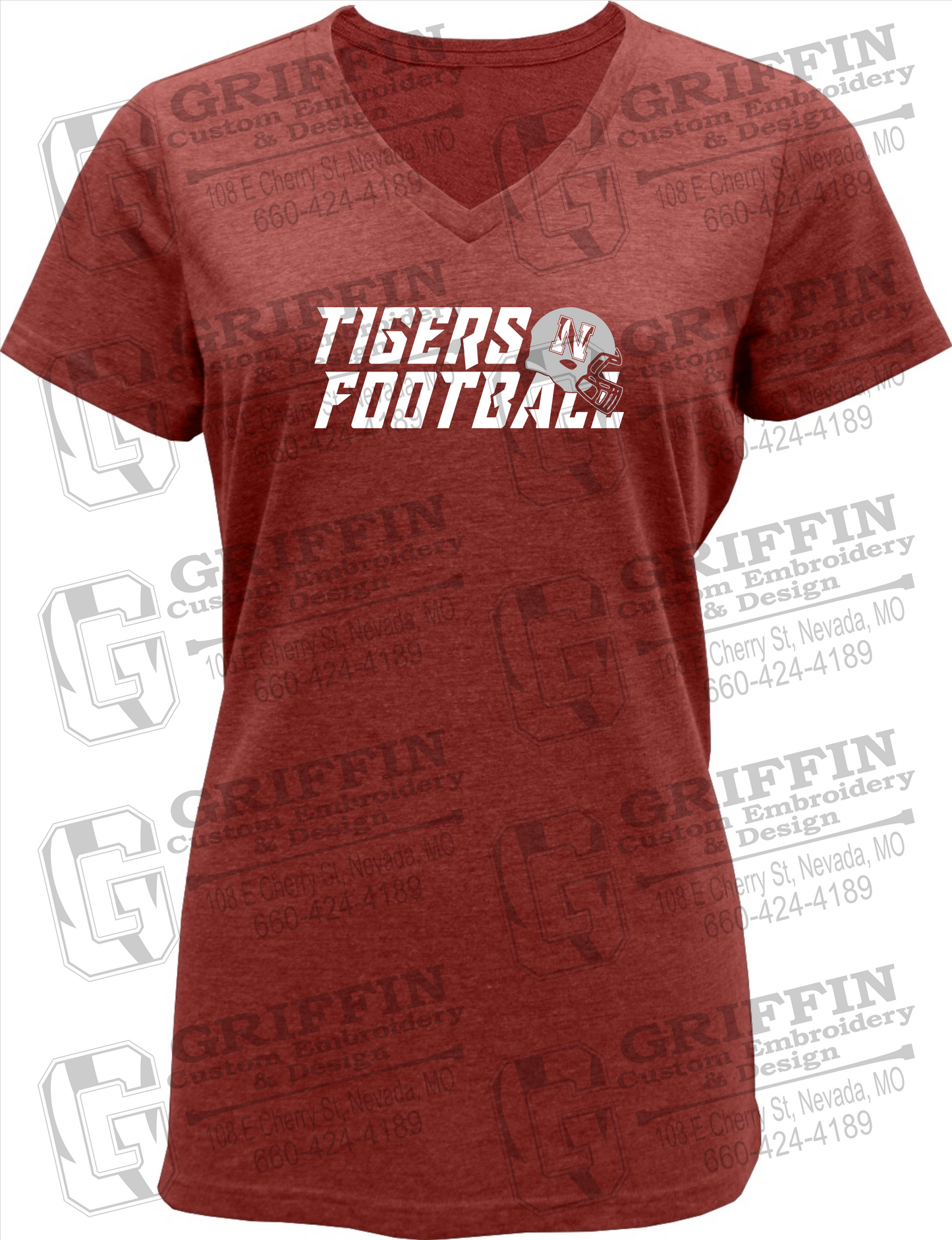 Womens Soft-Tek V-Neck T-Shirt - Football - Nevada Tigers 22-O