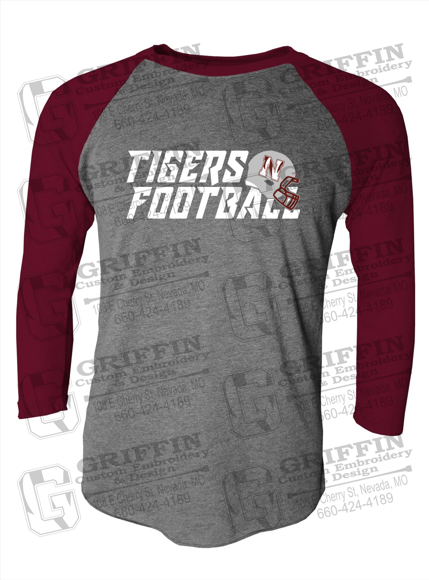 Tri-Blend Raglan Sleeve T-Shirt - Football - Nevada Tigers 22-O