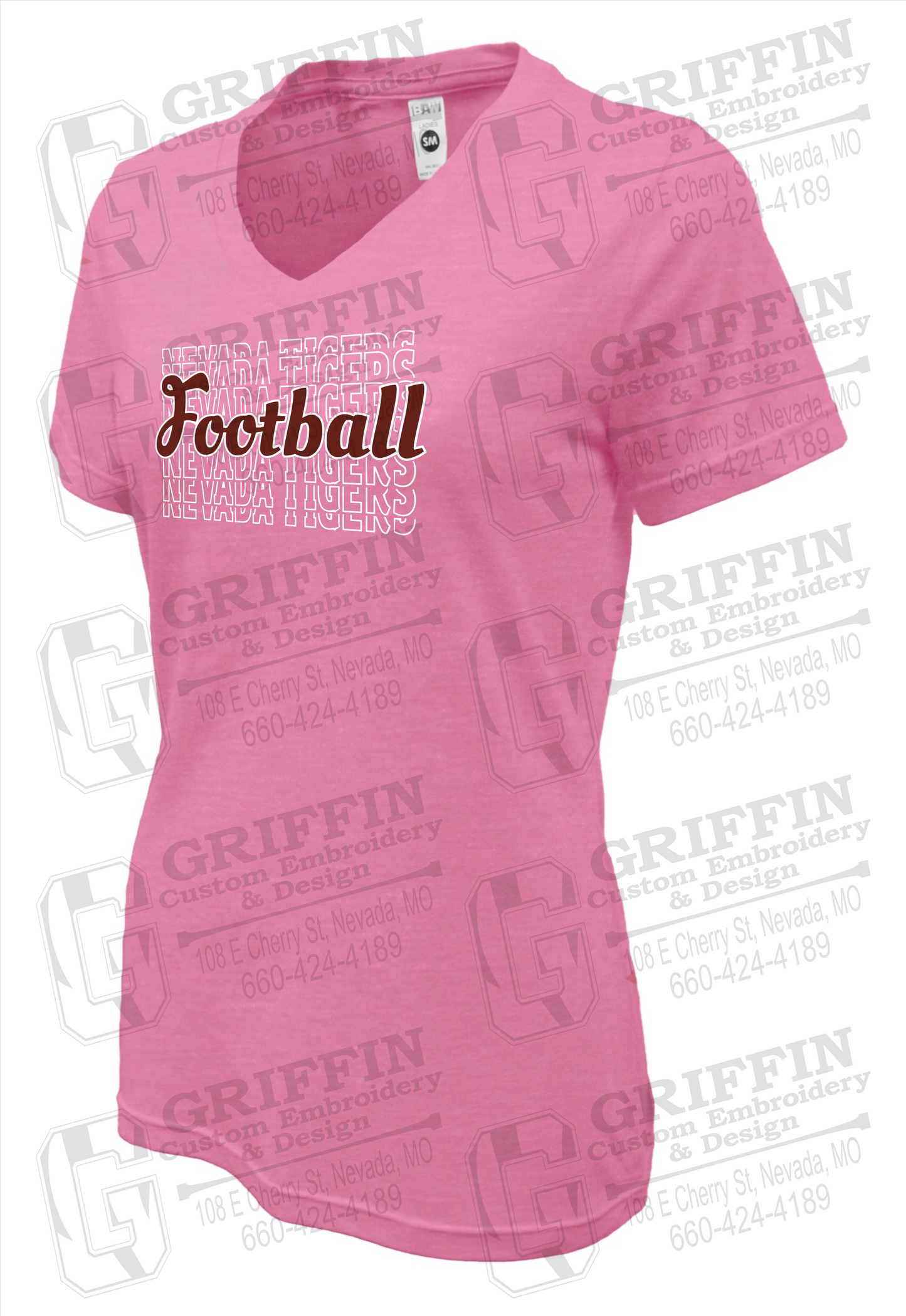 Womens Soft-Tek V-Neck T-Shirt - Football - Nevada Tigers 22-R