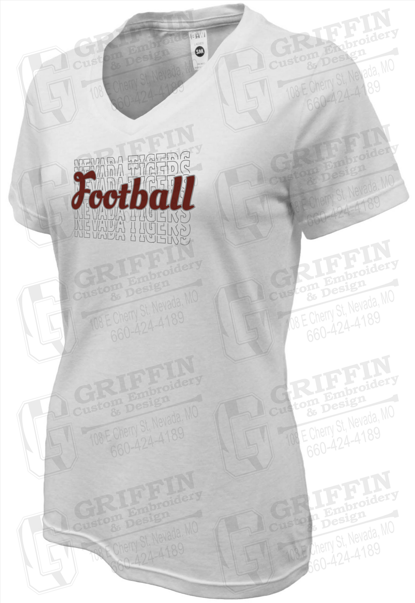 Womens Soft-Tek V-Neck T-Shirt - Football - Nevada Tigers 22-R