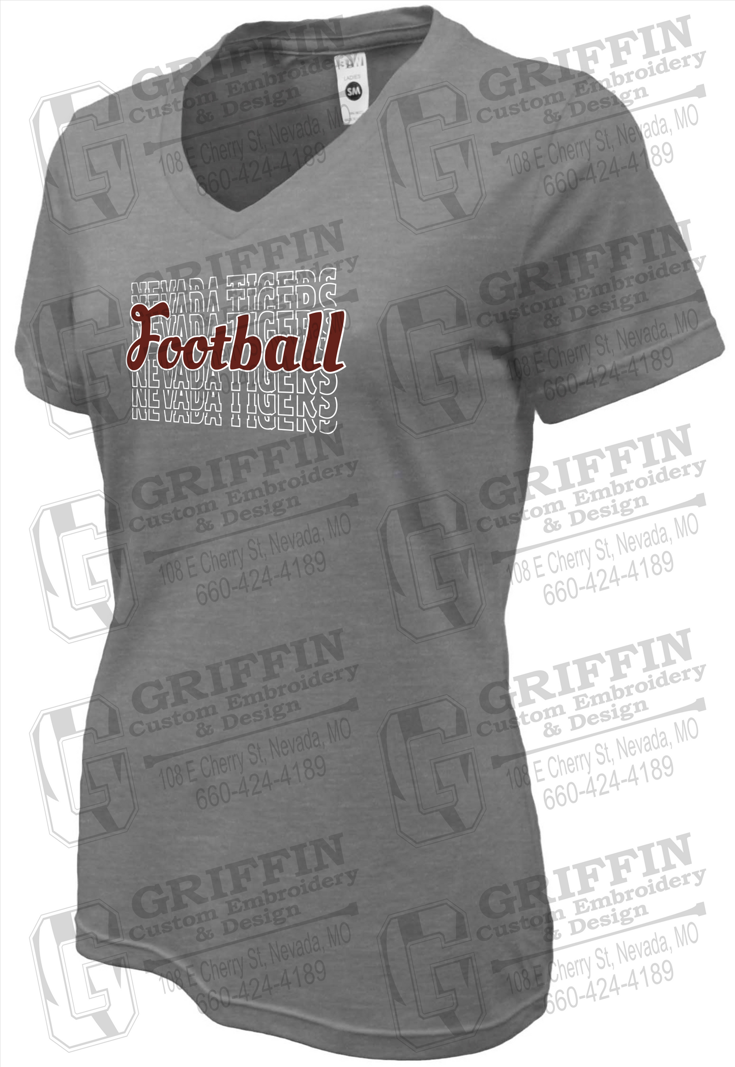 Womens Soft-Tek V-Neck T-Shirt - Football - Nevada Tigers 22-R