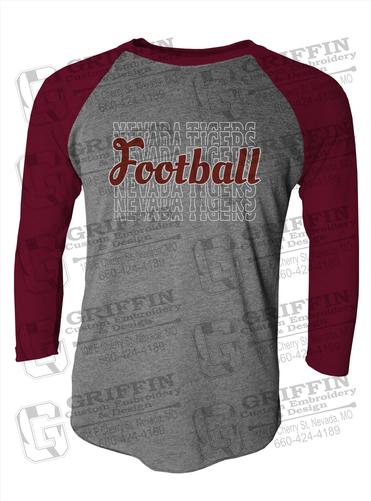 Tri-Blend Raglan Sleeve T-Shirt - Football - Nevada Tigers 22-R