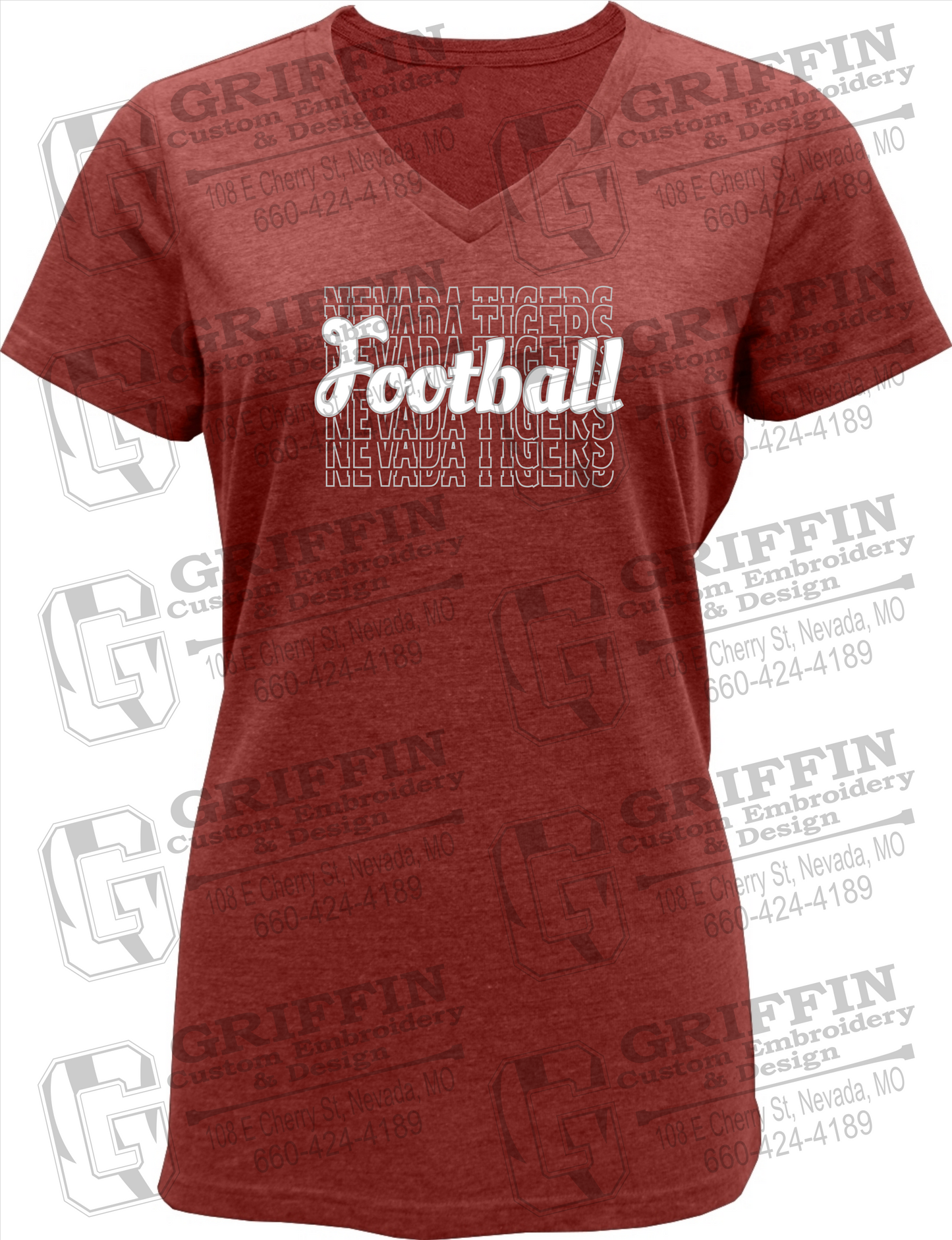 Womens Soft-Tek V-Neck T-Shirt - Football - Nevada Tigers 22-R