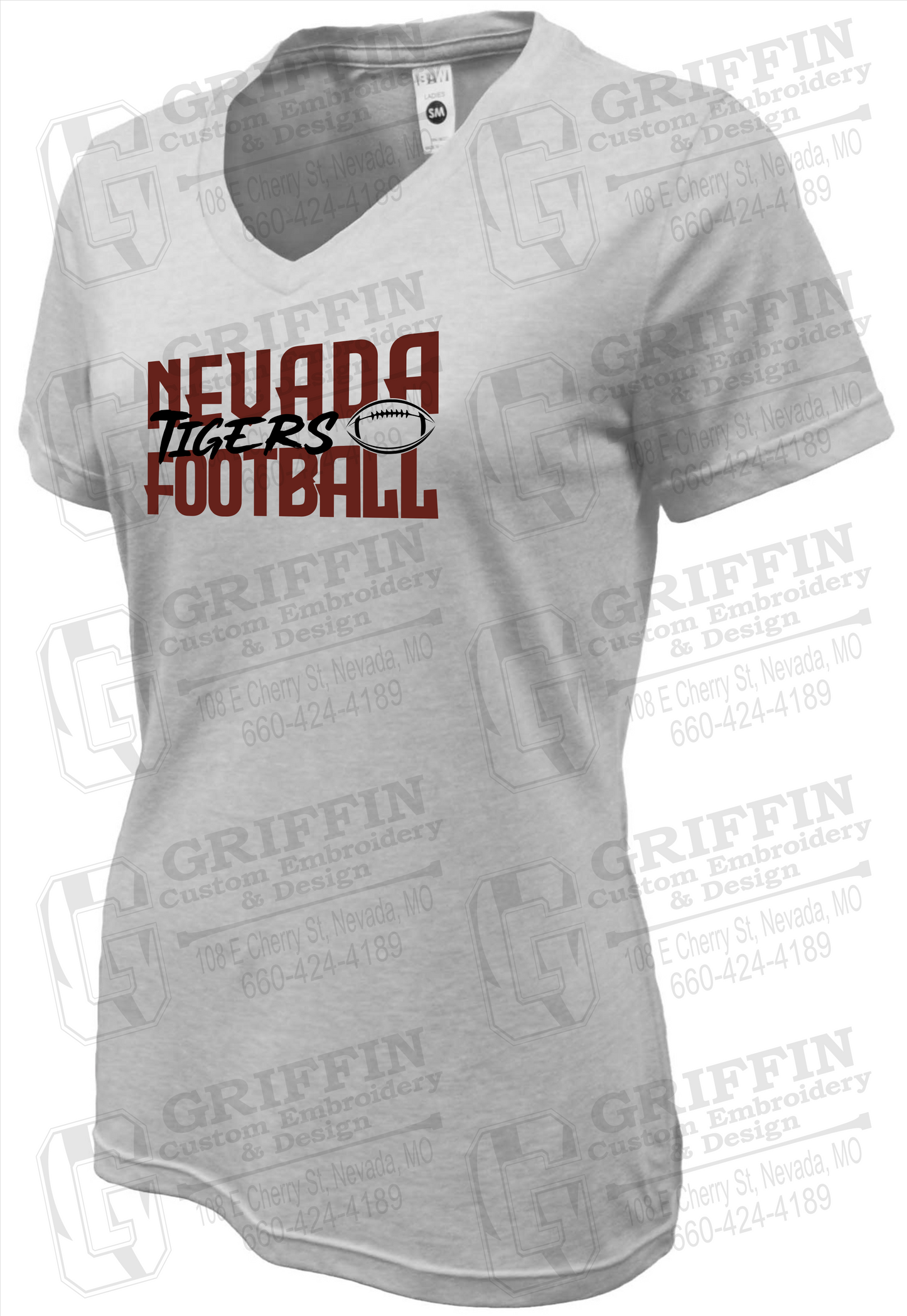 Womens Soft-Tek V-Neck T-Shirt - Football - Nevada Tigers 23-P