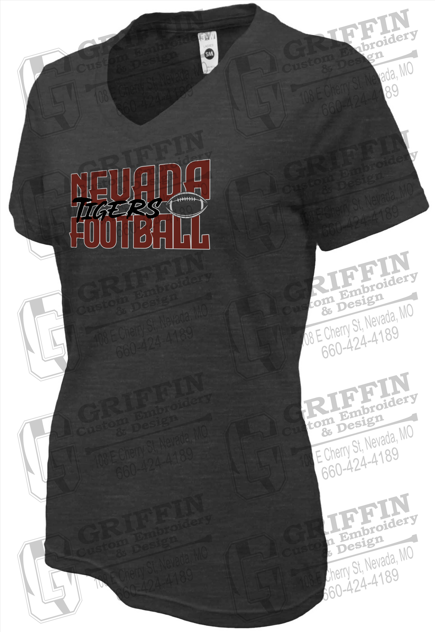 Womens Soft-Tek V-Neck T-Shirt - Football - Nevada Tigers 23-P