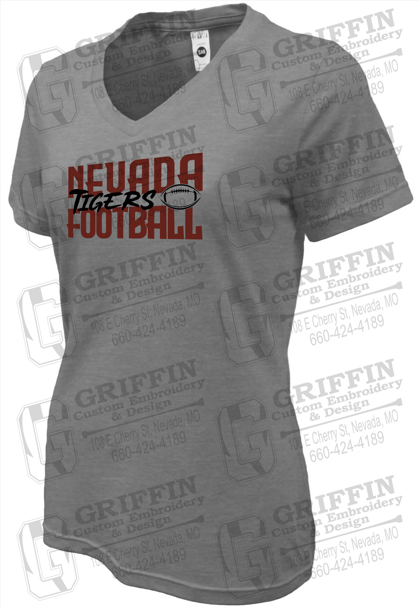 Womens Soft-Tek V-Neck T-Shirt - Football - Nevada Tigers 23-P