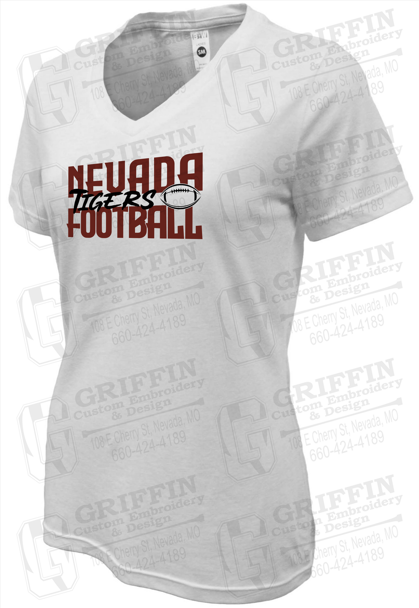 Womens Soft-Tek V-Neck T-Shirt - Football - Nevada Tigers 23-P