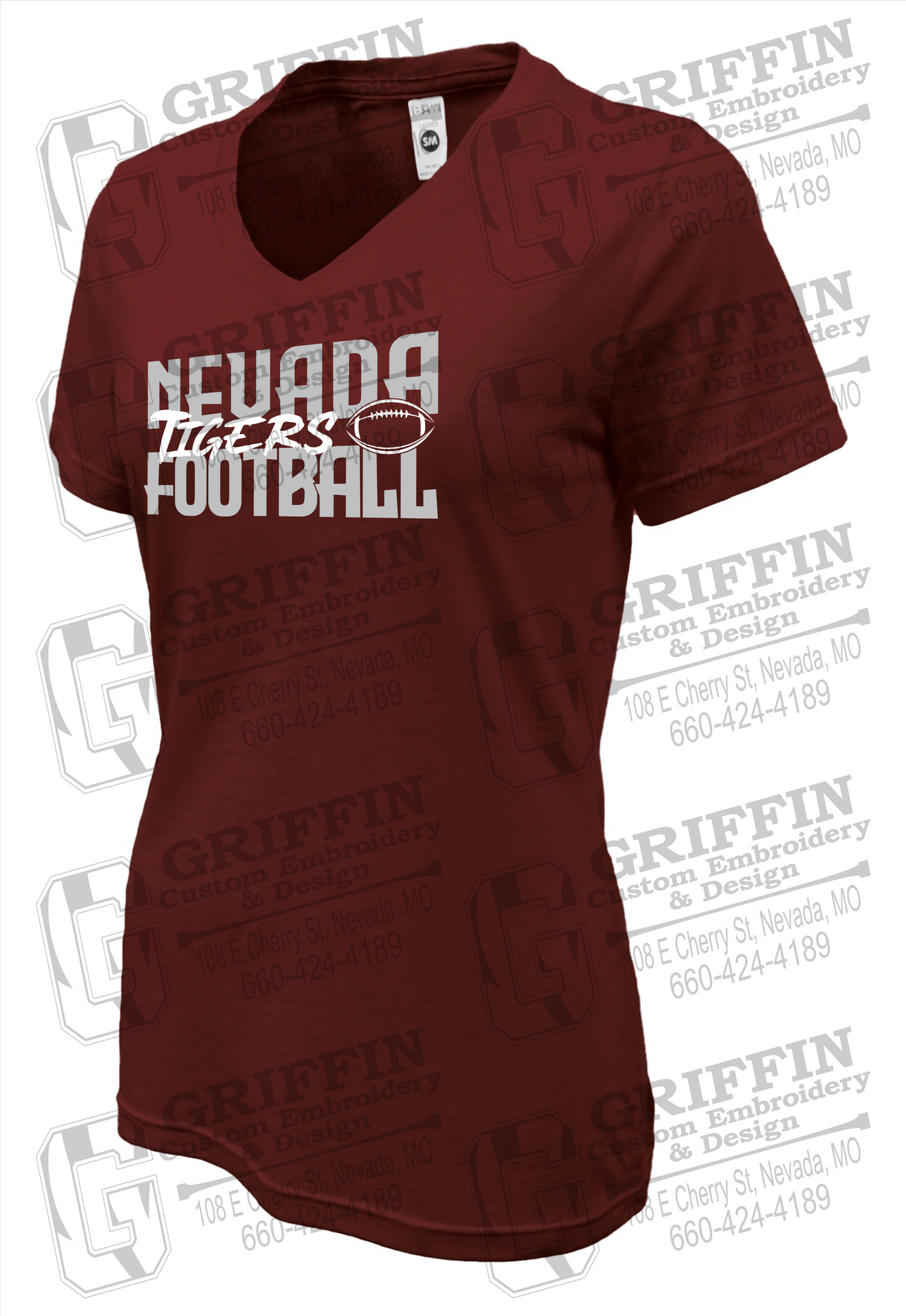 Womens Soft-Tek V-Neck T-Shirt - Football - Nevada Tigers 23-P