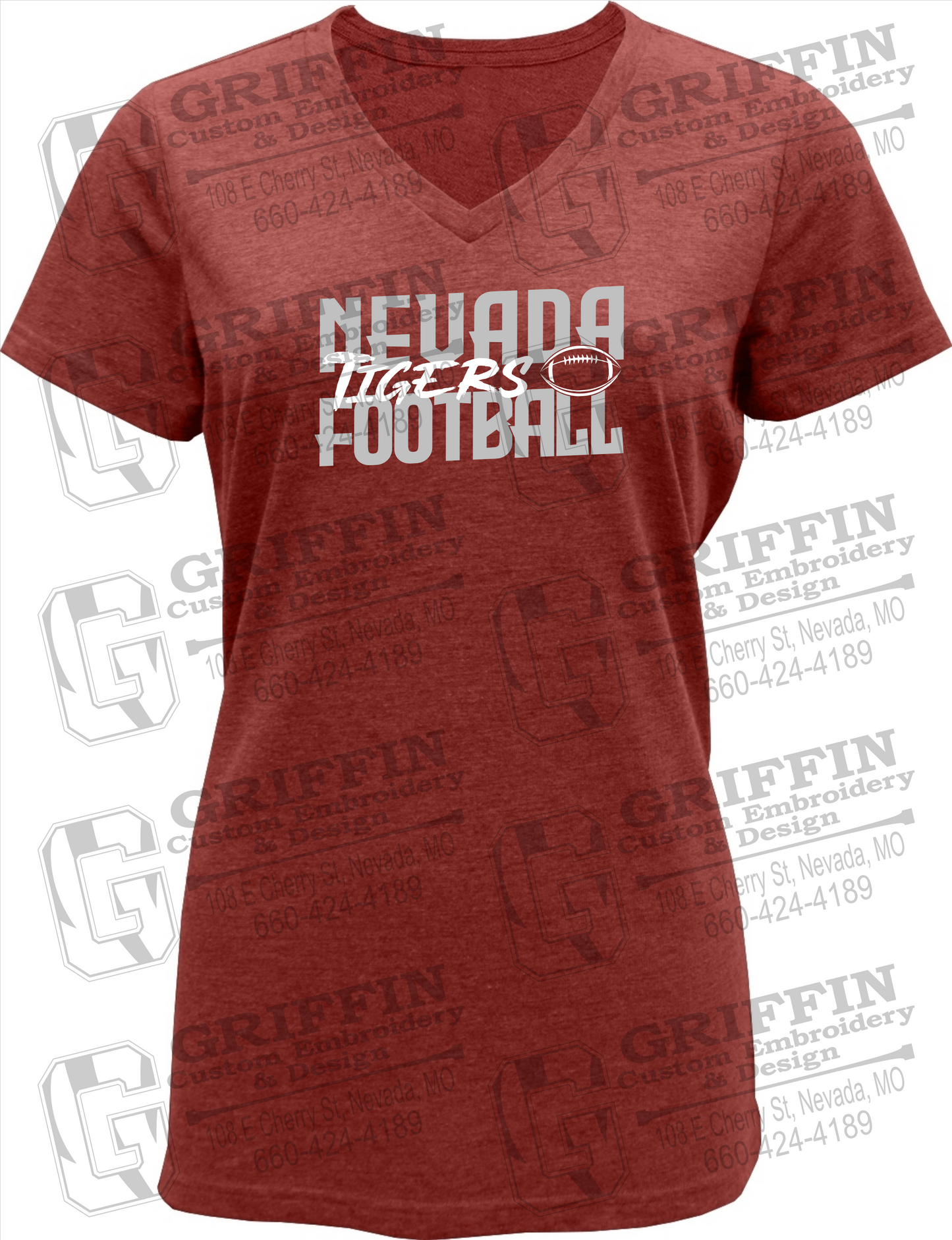 Womens Soft-Tek V-Neck T-Shirt - Football - Nevada Tigers 23-P