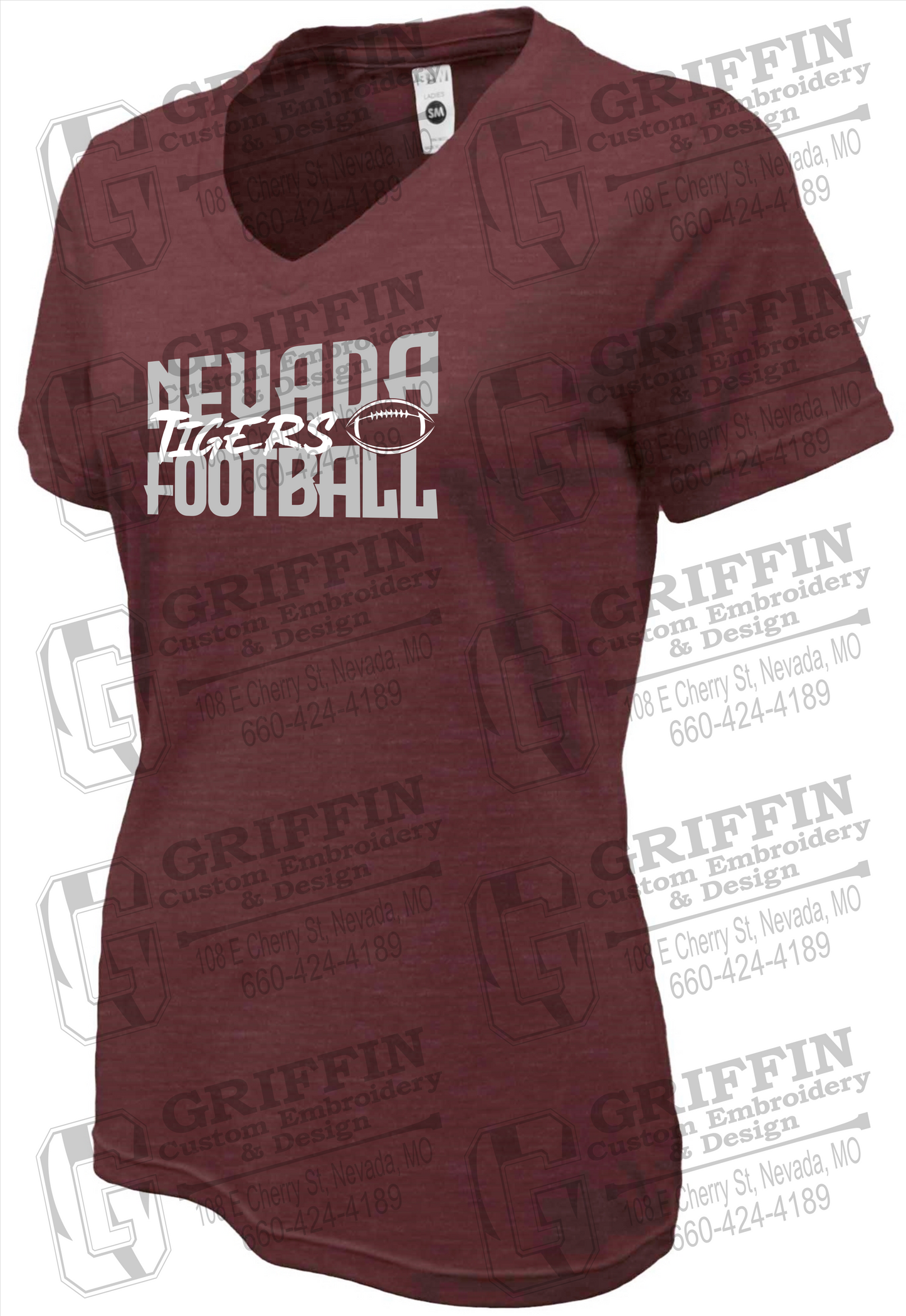 Womens Soft-Tek V-Neck T-Shirt - Football - Nevada Tigers 23-P