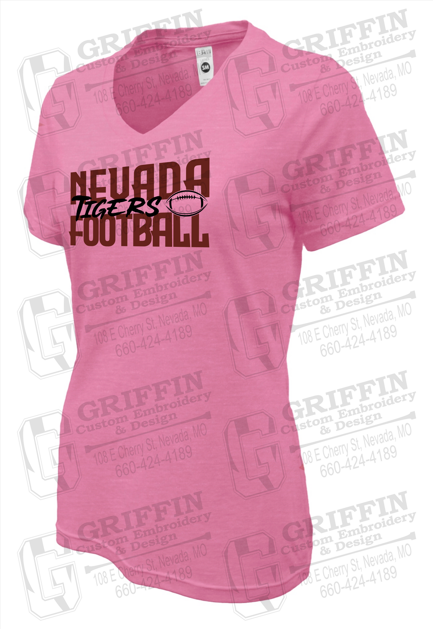 Womens Soft-Tek V-Neck T-Shirt - Football - Nevada Tigers 23-P